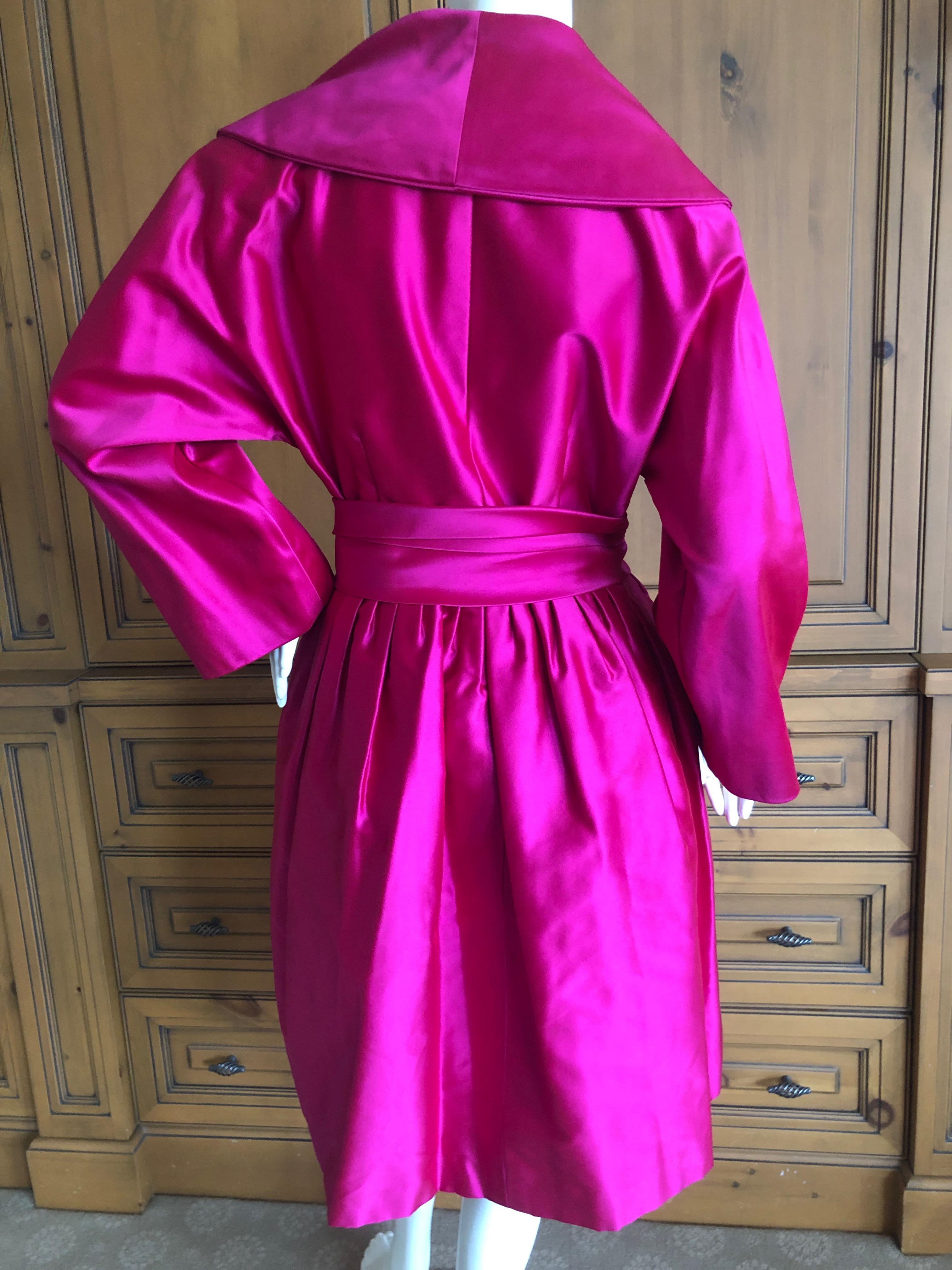 Carolyne Roehm Bergdorf Goodman Fuchsia Silk Faille Opera Coat or Dress w Belt For Sale 1