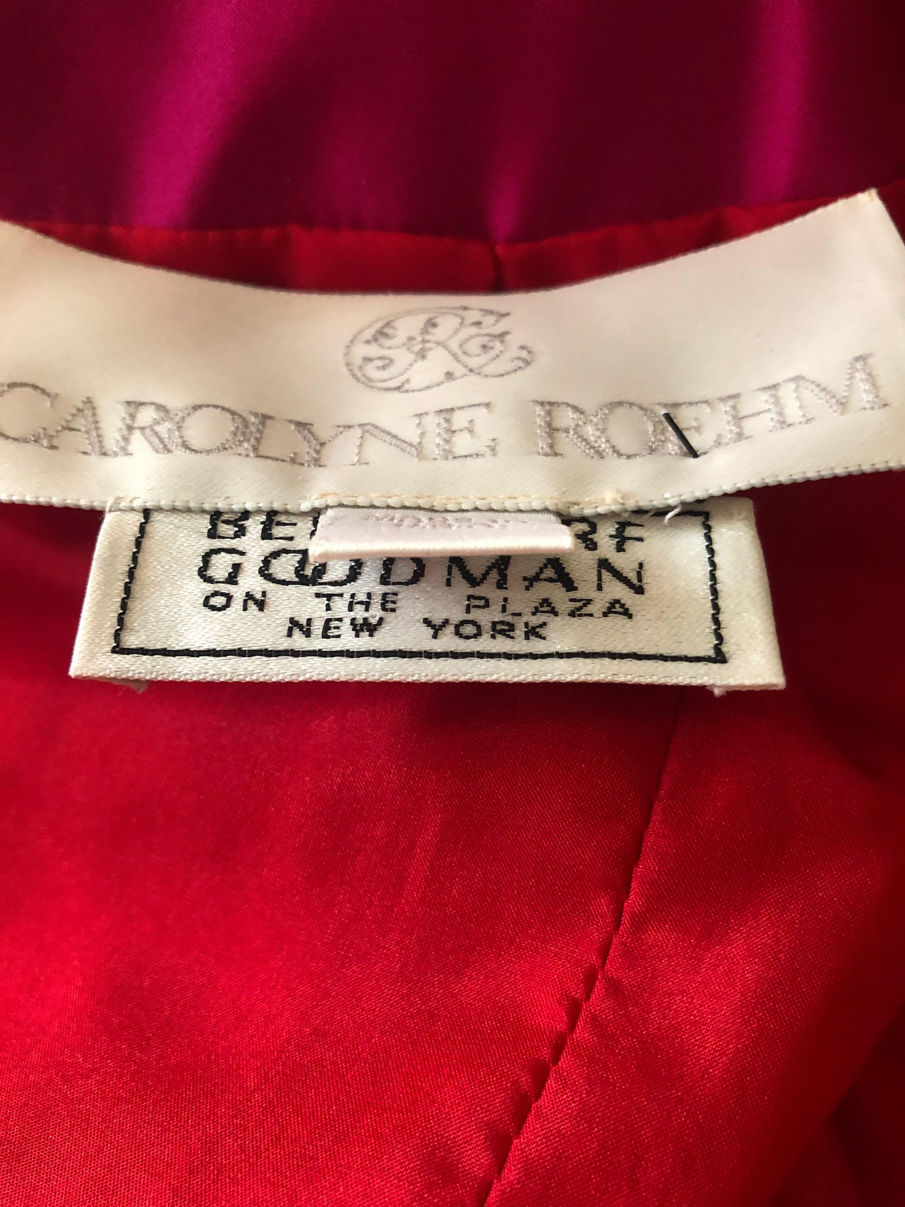 Carolyne Roehm Bergdorf Goodman Fuchsia Silk Faille Opera Coat or Dress w Belt For Sale 2