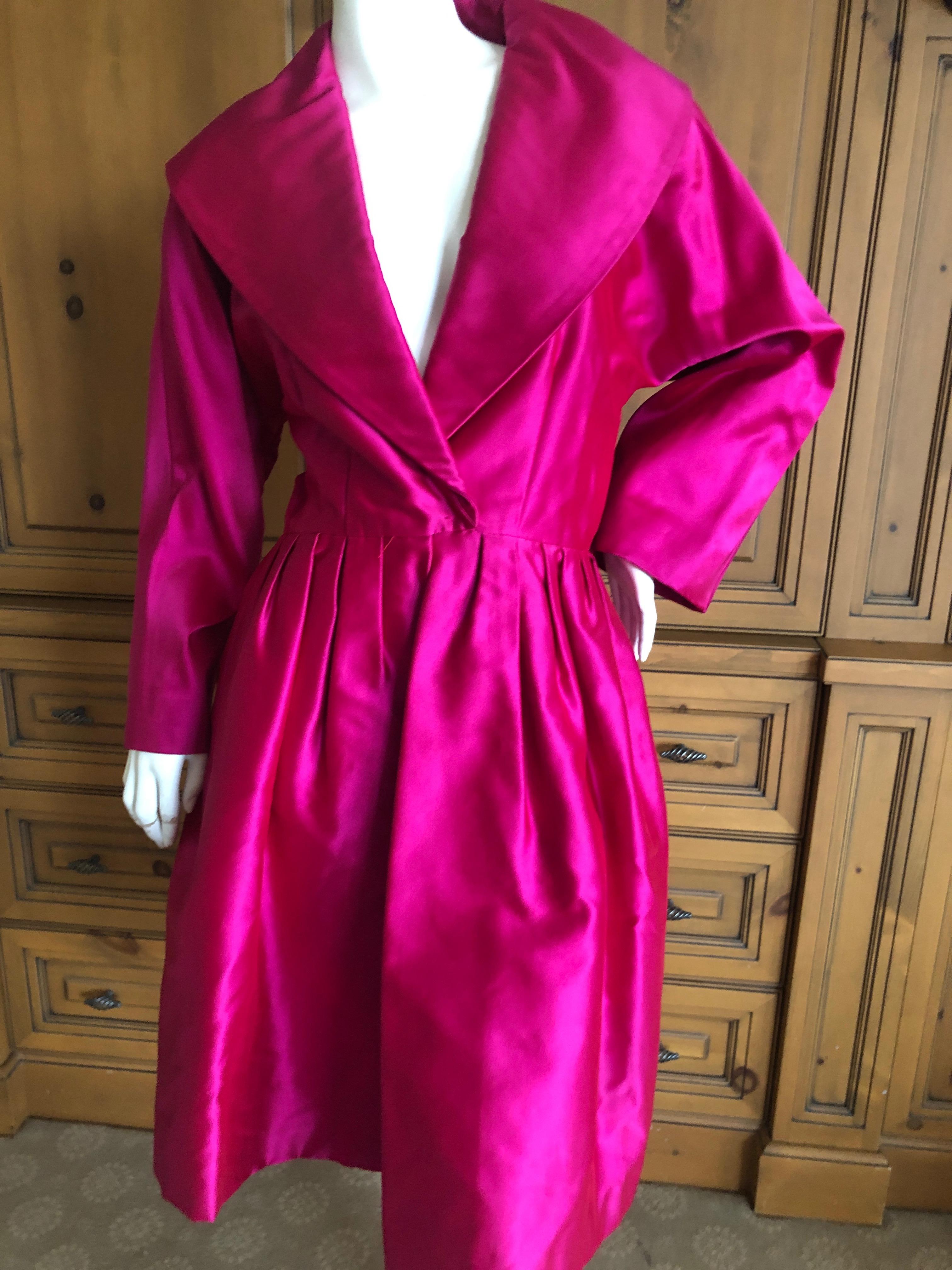 Carolyne Roehm Bergdorf Goodman Fuchsia Silk Faille Opera Coat or Dress w Belt For Sale 3