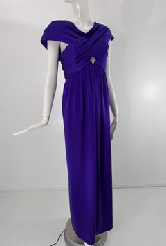 Carolyne Roehm Purple Satin Portrait Neckline Sleeveless Empire Evening Dress 10