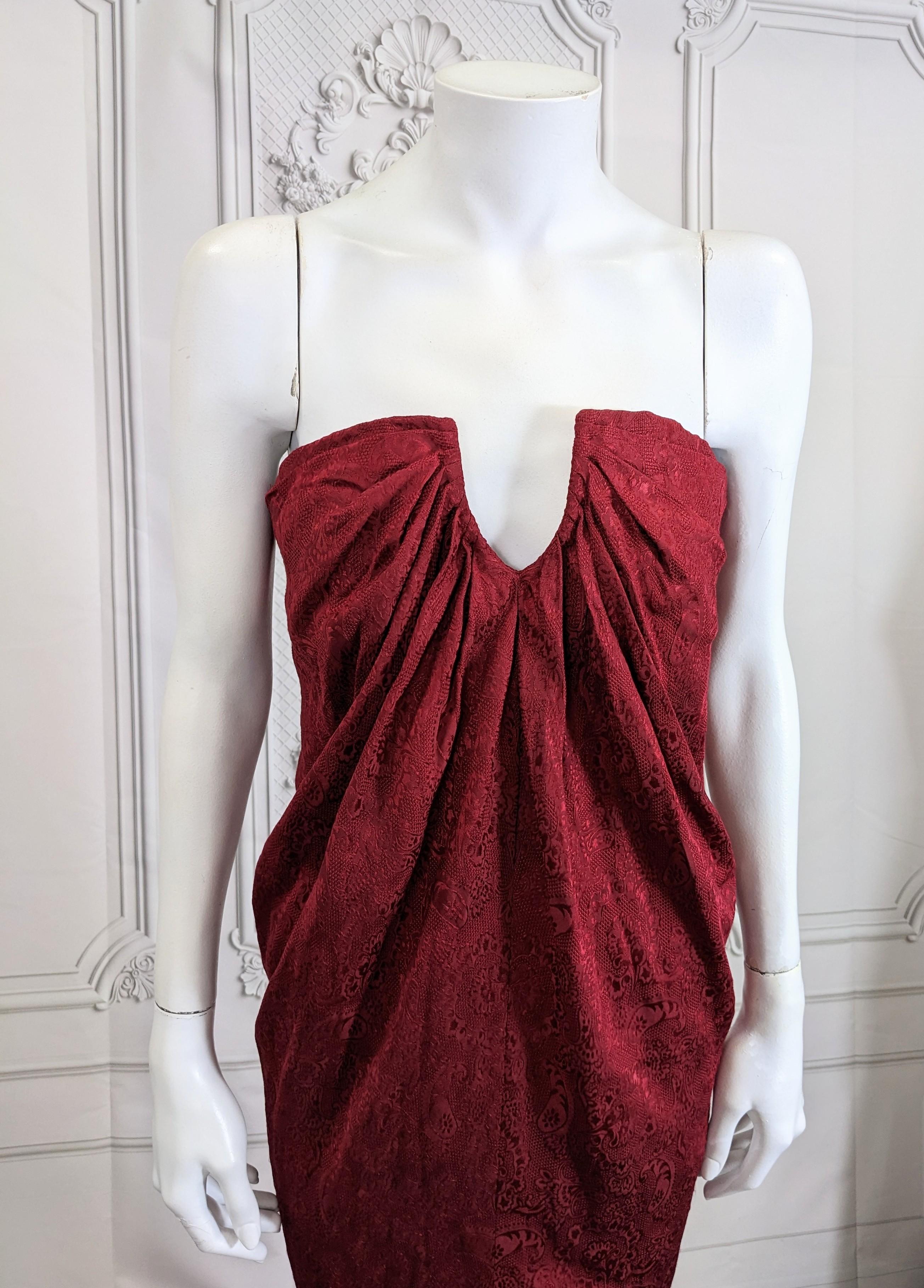Carolyne Roehm Vestido sin tirantes de organza burdeos Rojo en venta