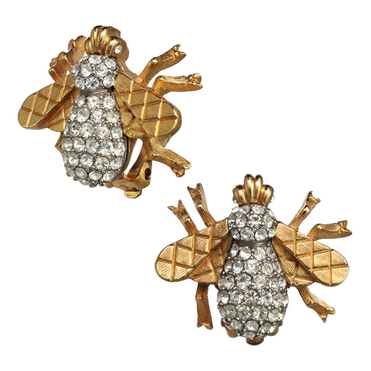 Carolyne Roehm x CINER Crystal Bee Button CLIP Earring For Sale