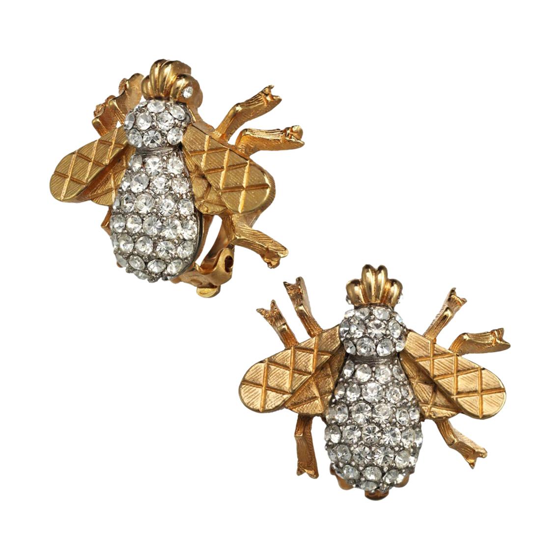 Carolyne Roehm x CINER Crystal Bee Button PIERCED Earring For Sale