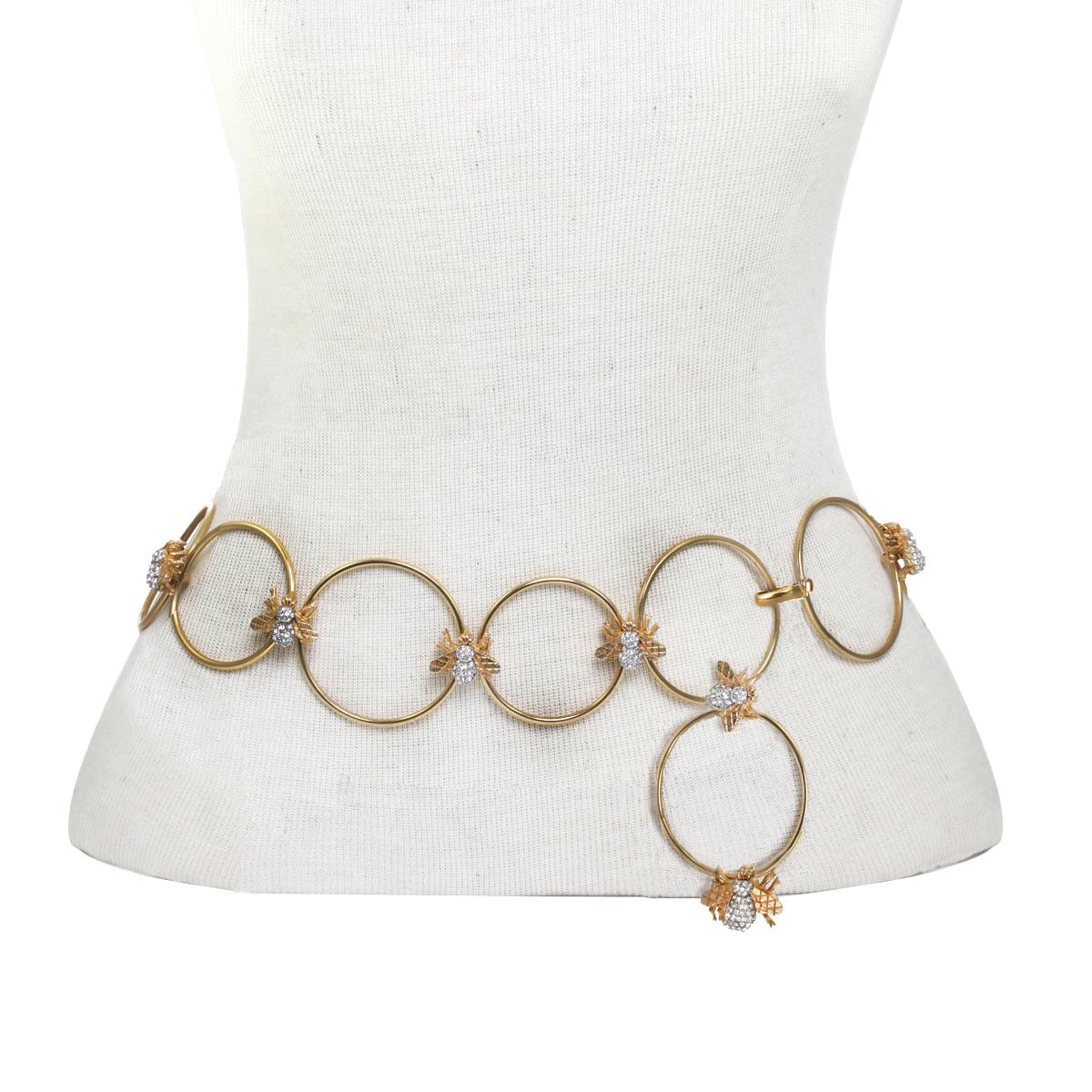 Beige Carolyne Roehm x CINER Crystal Bee Chain Belt Size: M/L For Sale