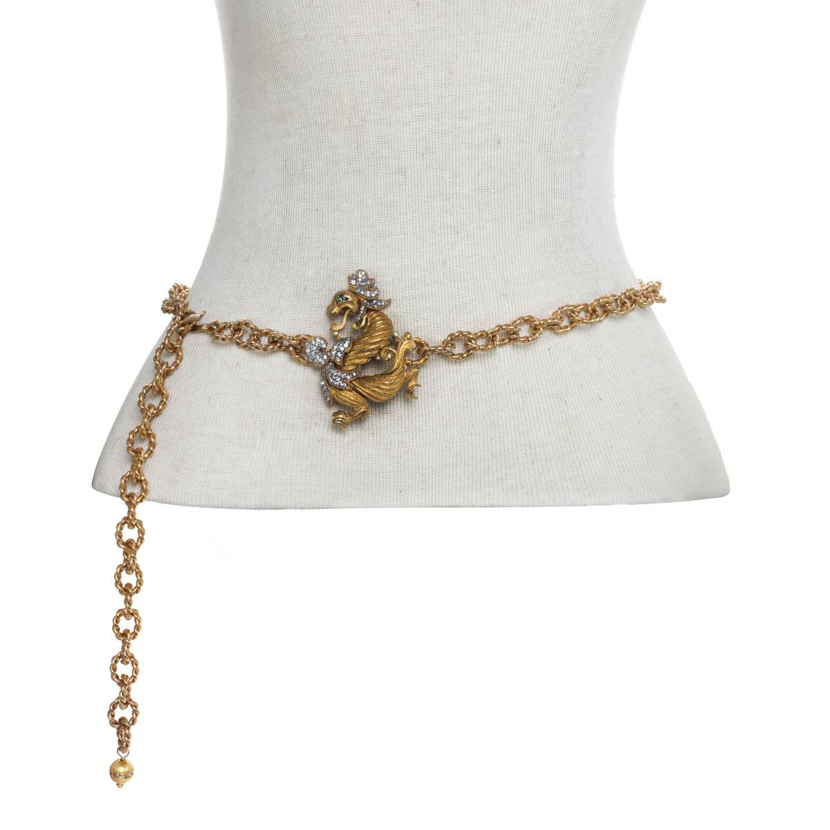Carolyne Roehm x CINER Gold Mix Textured Dragon Chain Belt S/M In New Condition For Sale In New York, NY