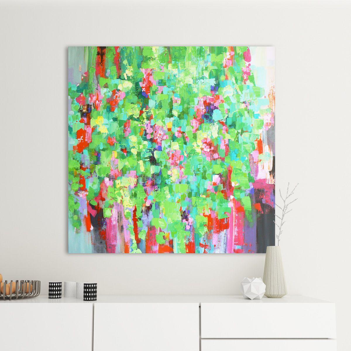 Hanging garden, Painting, Acrylic on Canvas - Green Abstract Painting by Carolynne Coulson