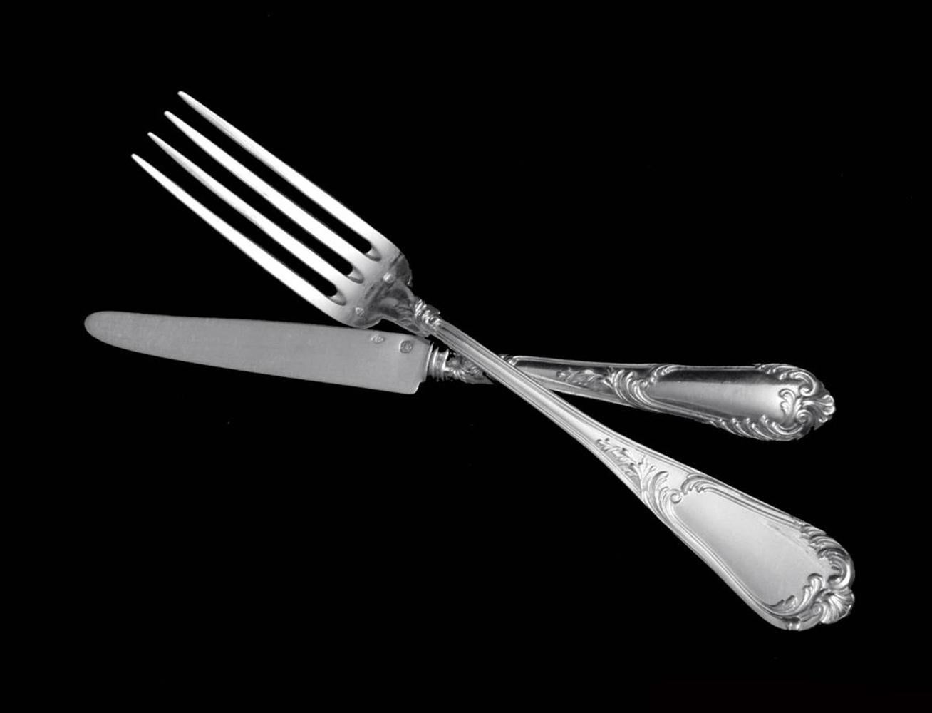 Louis XVI Caron - 197pc. Antique French 950 Sterling Silver & Vermeil Flatware Set, Marly  For Sale