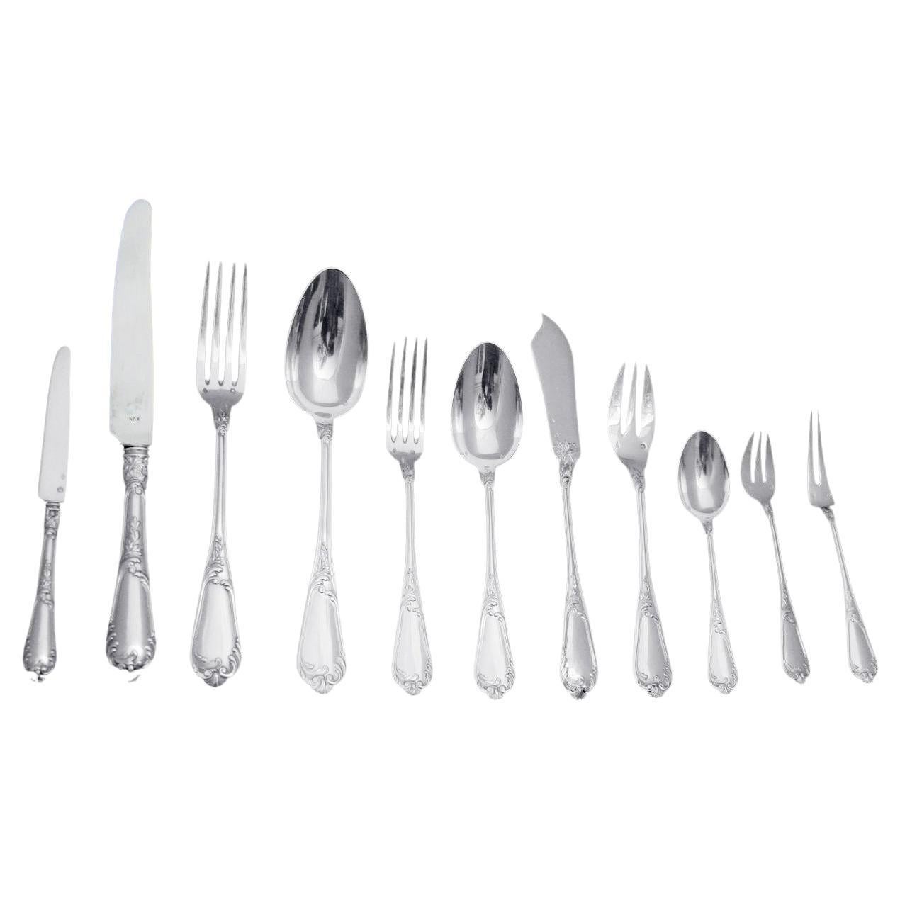 Caron - 197pc. Antique French 950 Sterling Silver & Vermeil Flatware Set, Marly  For Sale