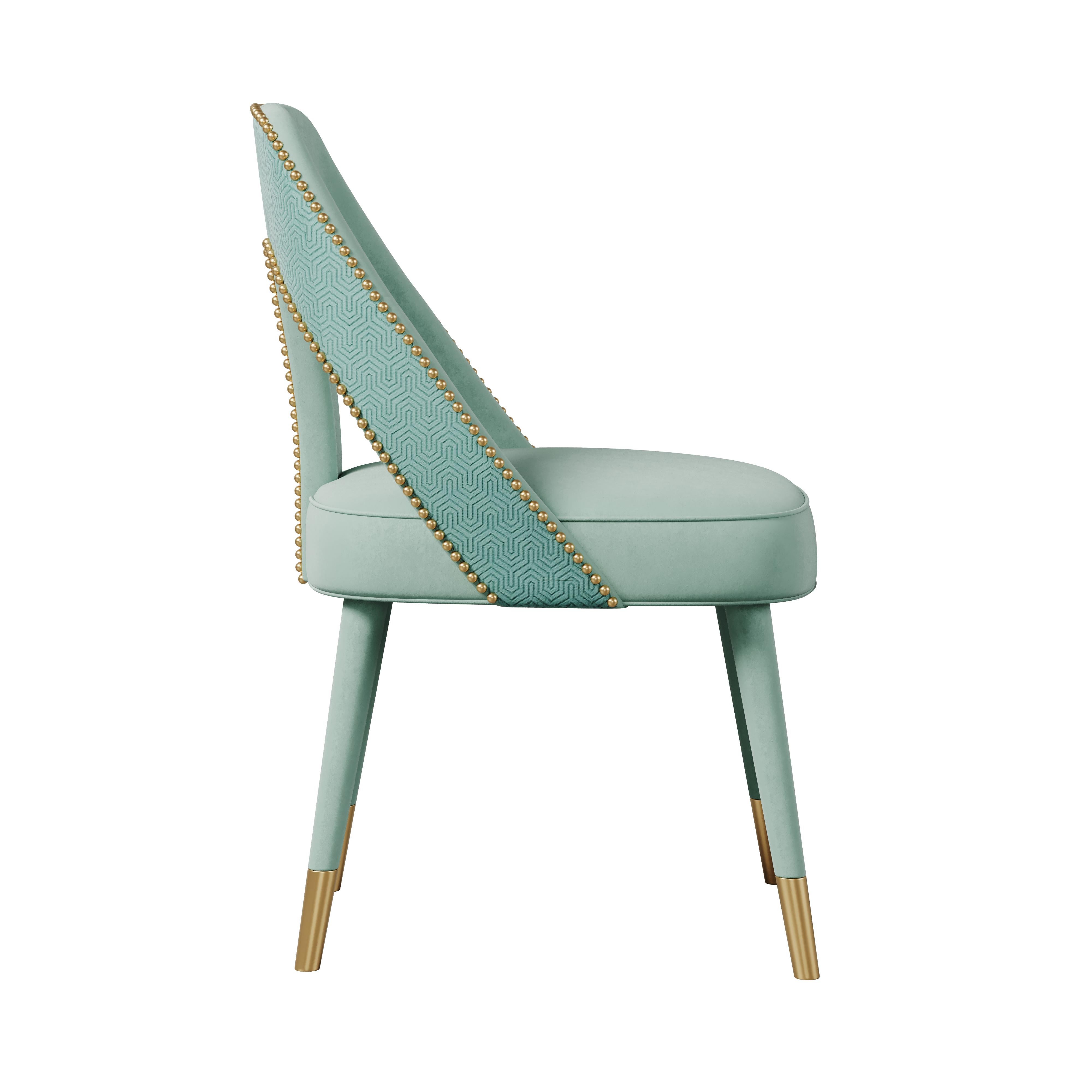 Contemporary Caron Dining Chair Velvet Walnut Wood Brass For Sale