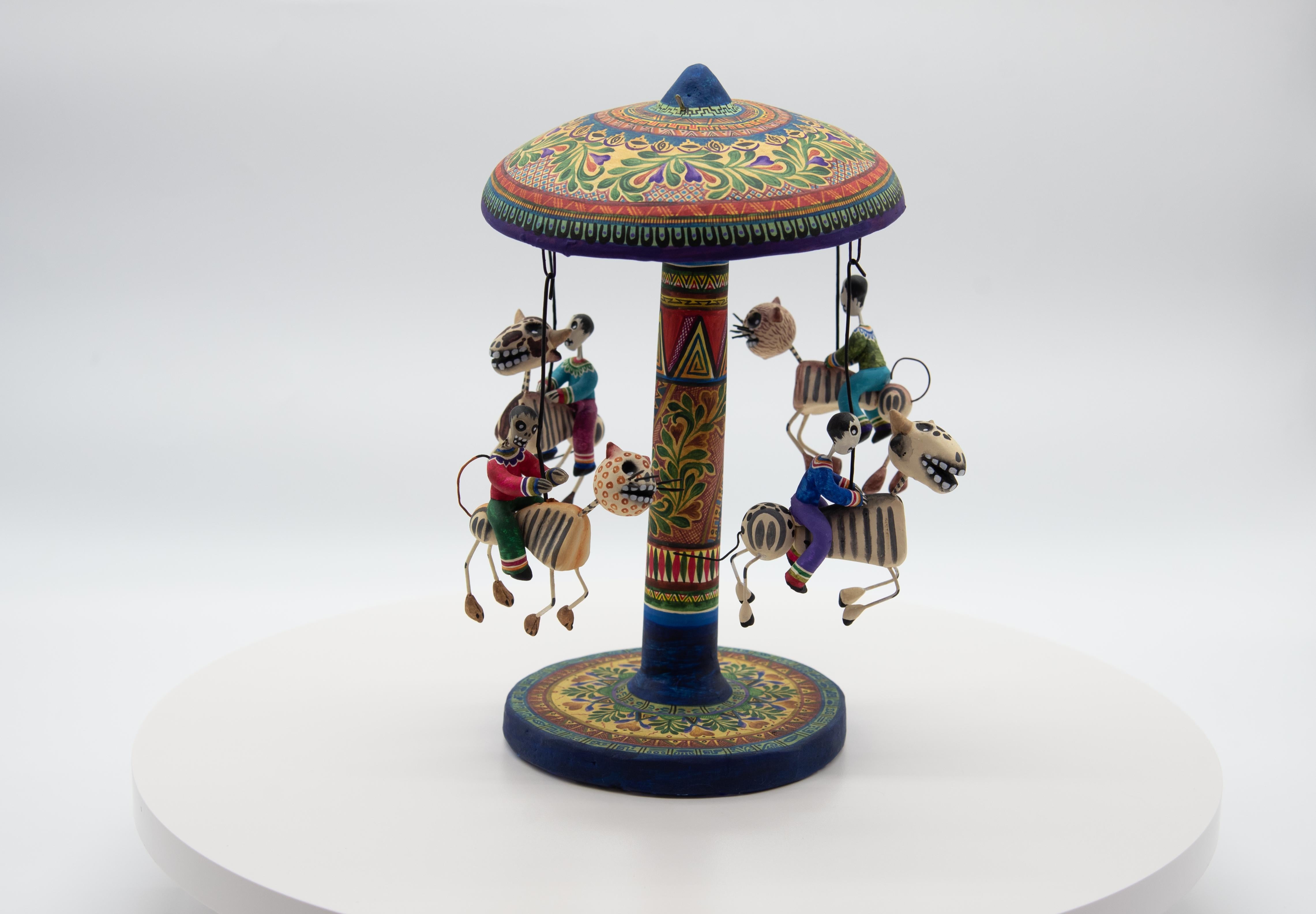 Carousel Day of the Dead Ceramic Mexican Folk Art by Familia Castillo  For Sale 2