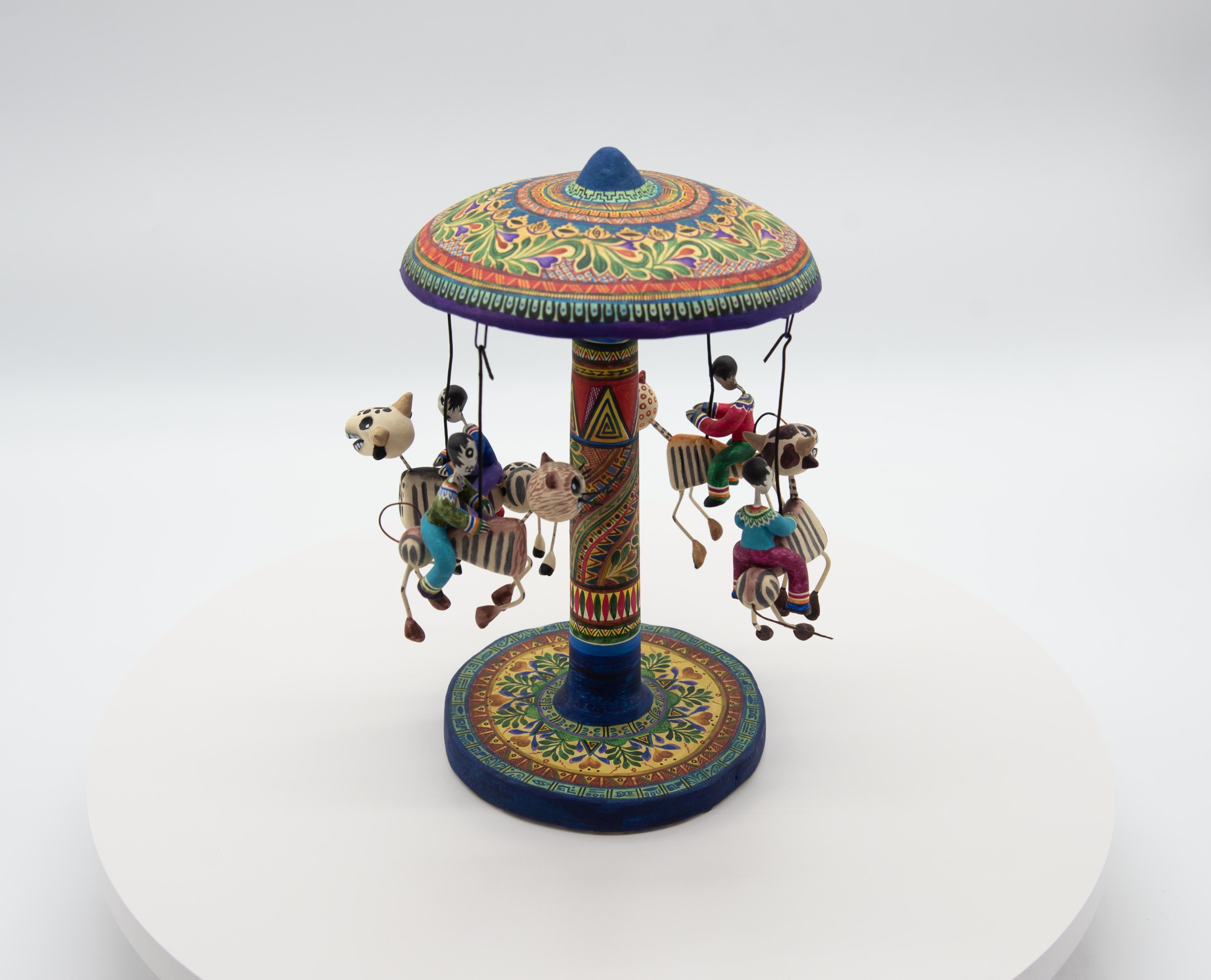 Carousel Day of the Dead Ceramic Mexican Folk Art by Familia Castillo  For Sale 3
