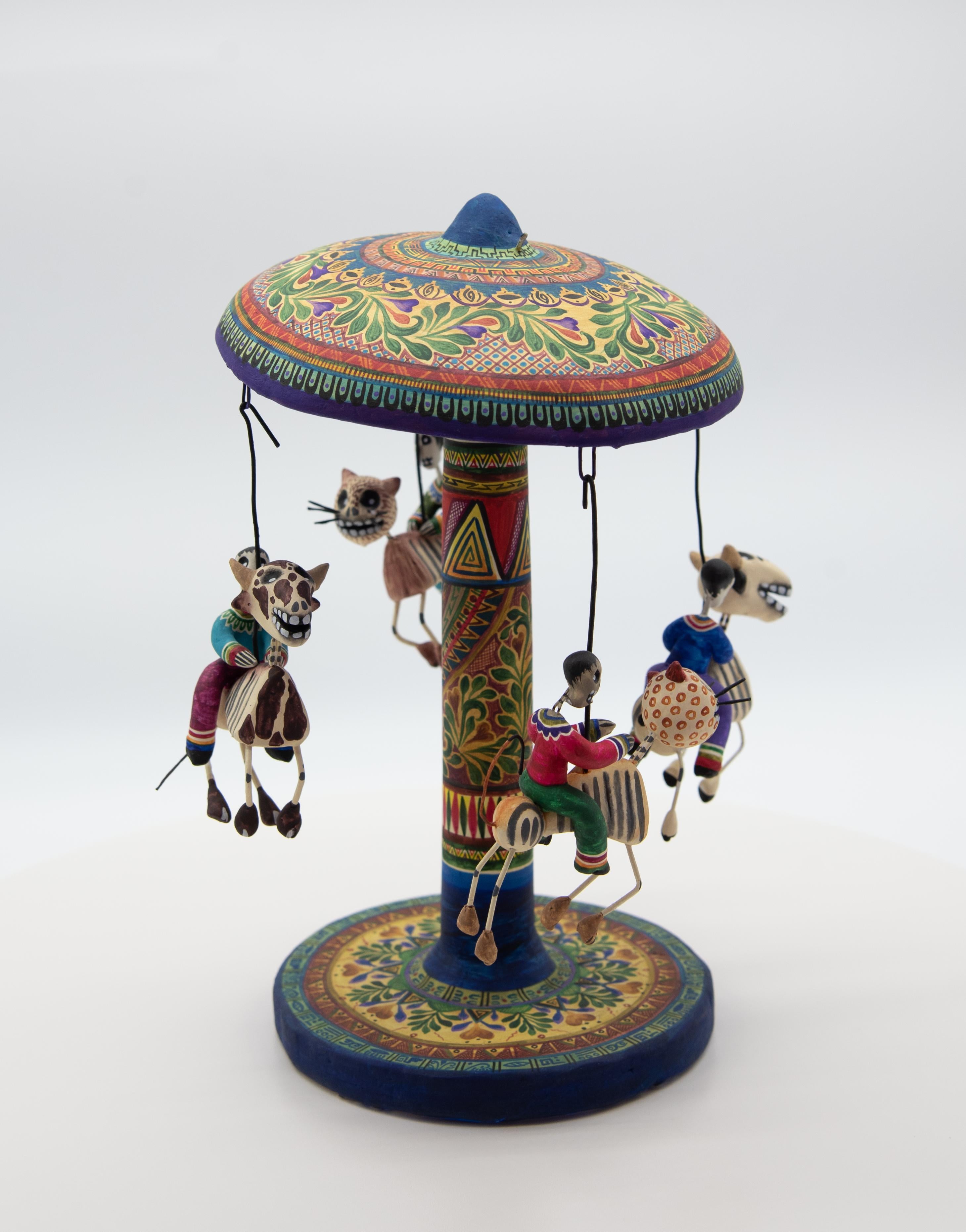 Carousel Day of the Dead Ceramic Mexican Folk Art by Familia Castillo  For Sale 4