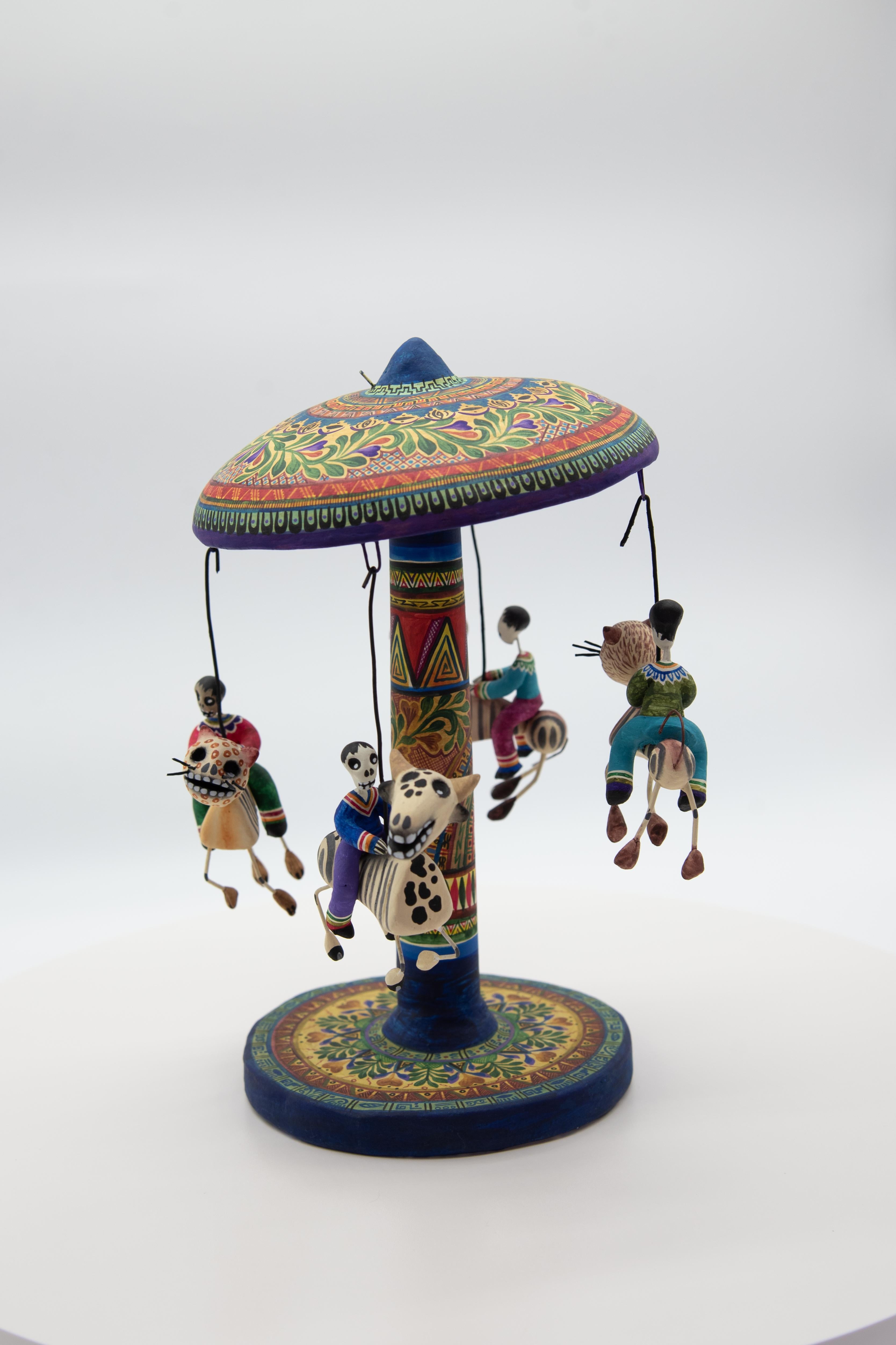 Carousel Day of the Dead Ceramic Mexican Folk Art by Familia Castillo  For Sale 5