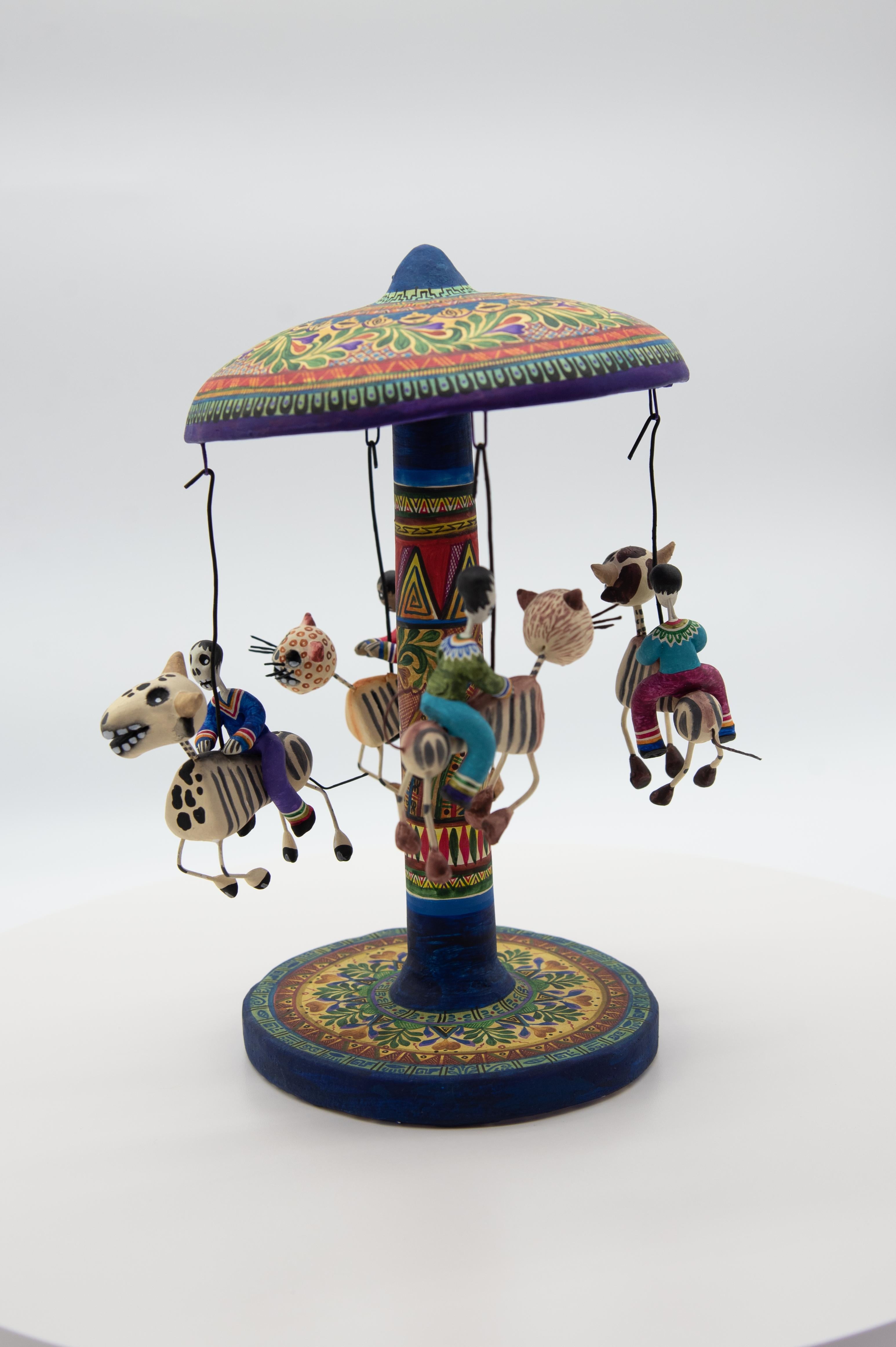 Carousel Day of the Dead Ceramic Mexican Folk Art by Familia Castillo  For Sale 6