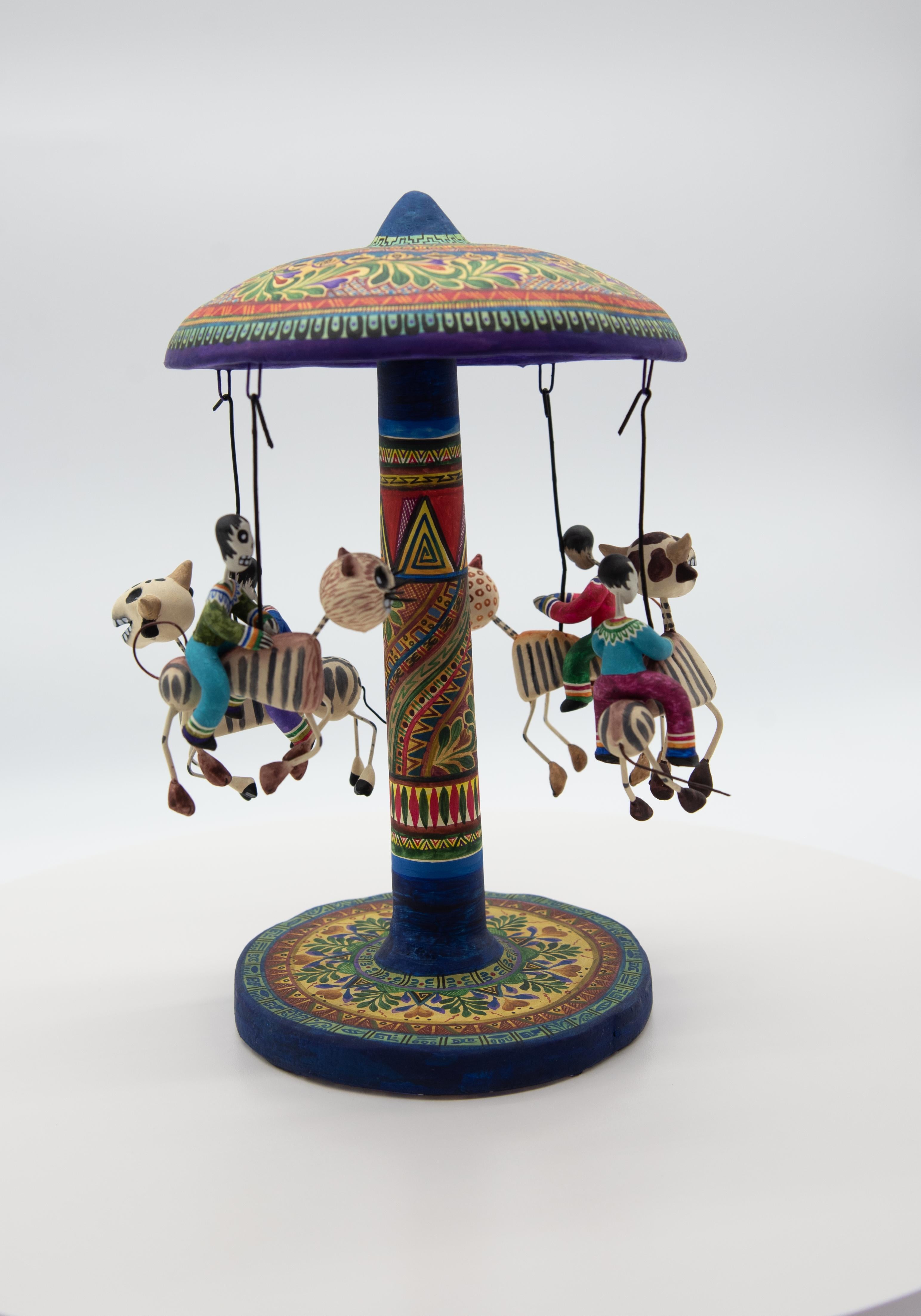 Carousel Day of the Dead Ceramic Mexican Folk Art by Familia Castillo  For Sale 7