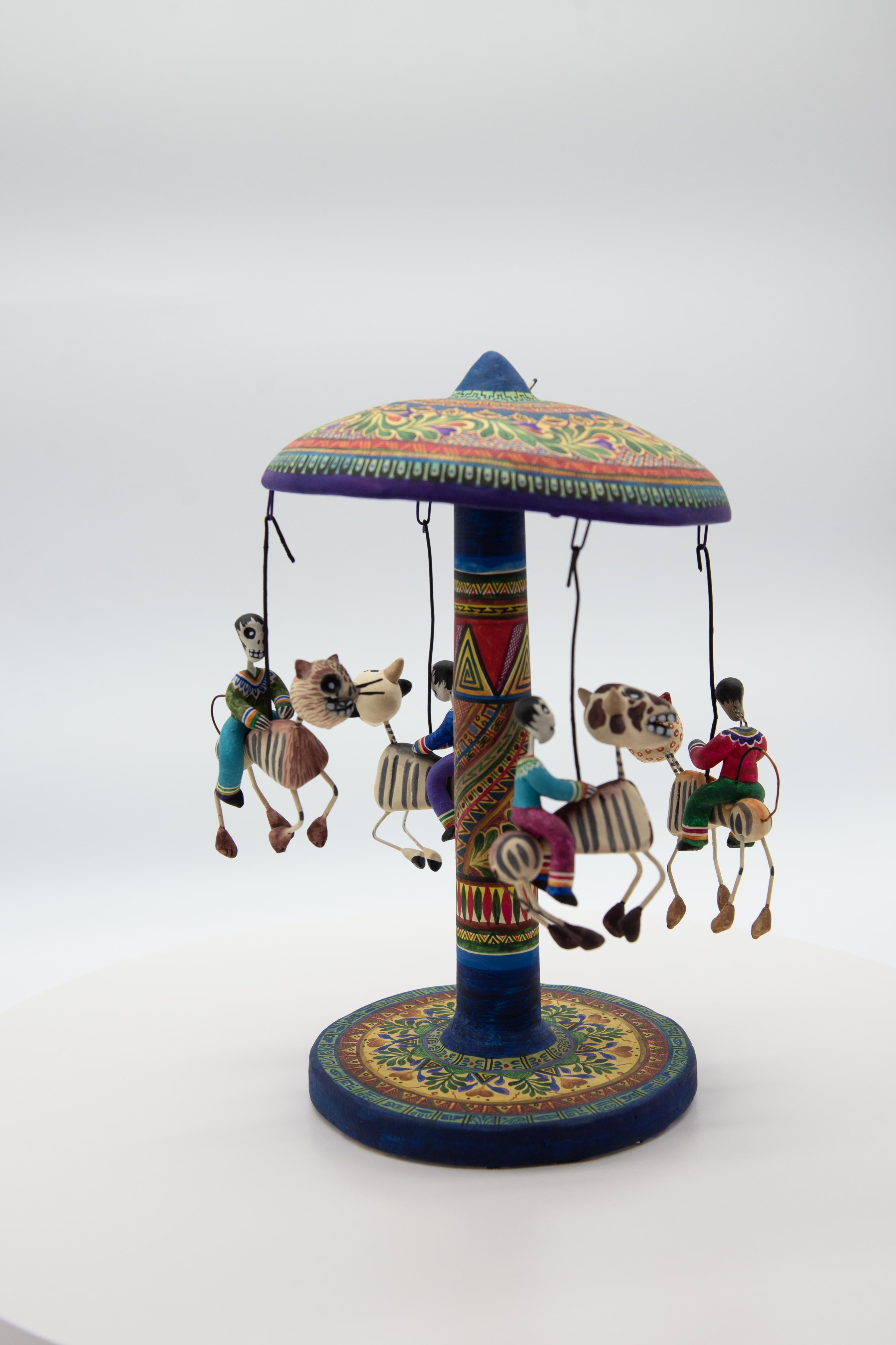 Carousel Day of the Dead Ceramic Mexican Folk Art by Familia Castillo  For Sale 8