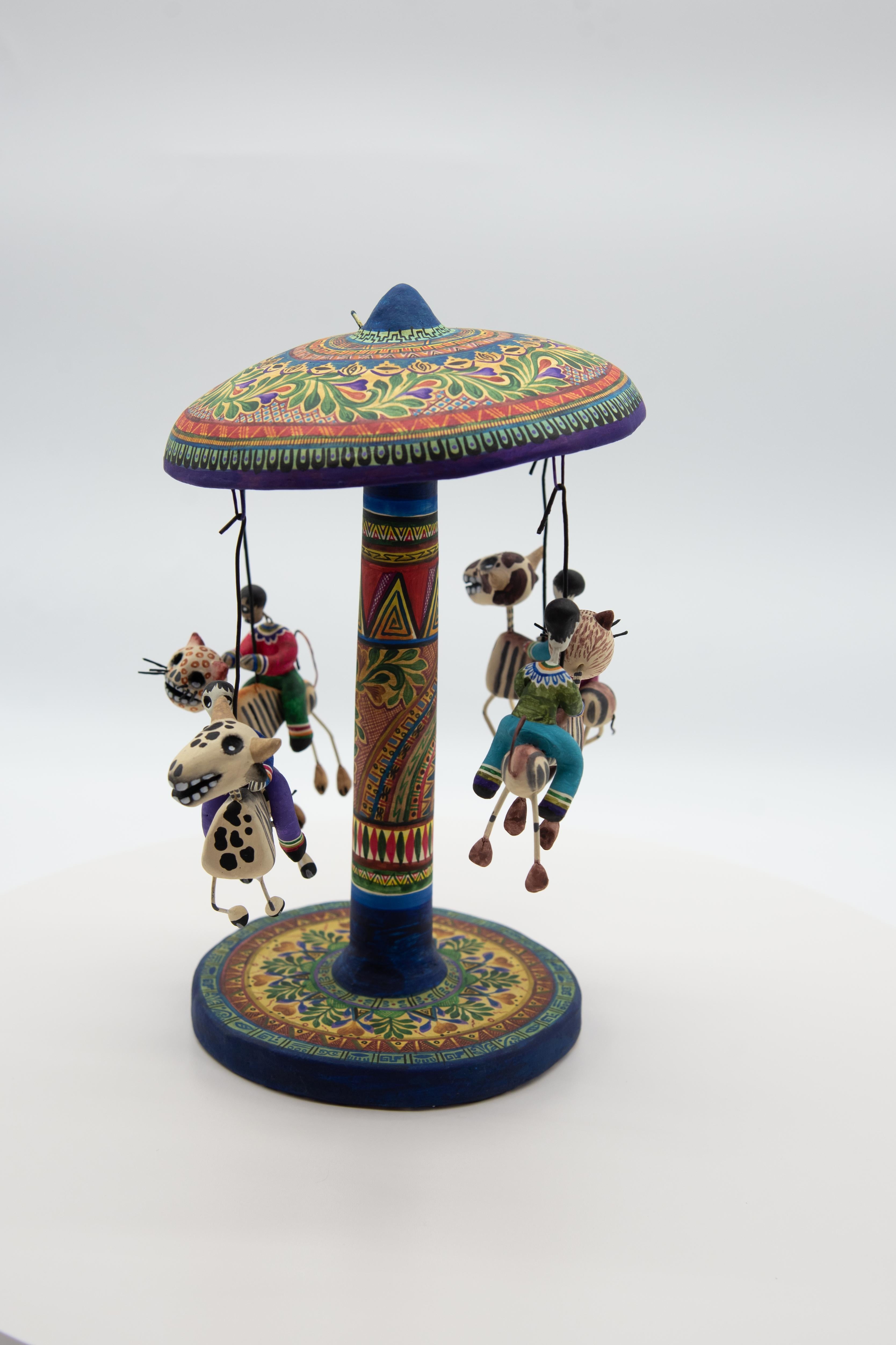 Carousel Day of the Dead Ceramic Mexican Folk Art by Familia Castillo  For Sale 9