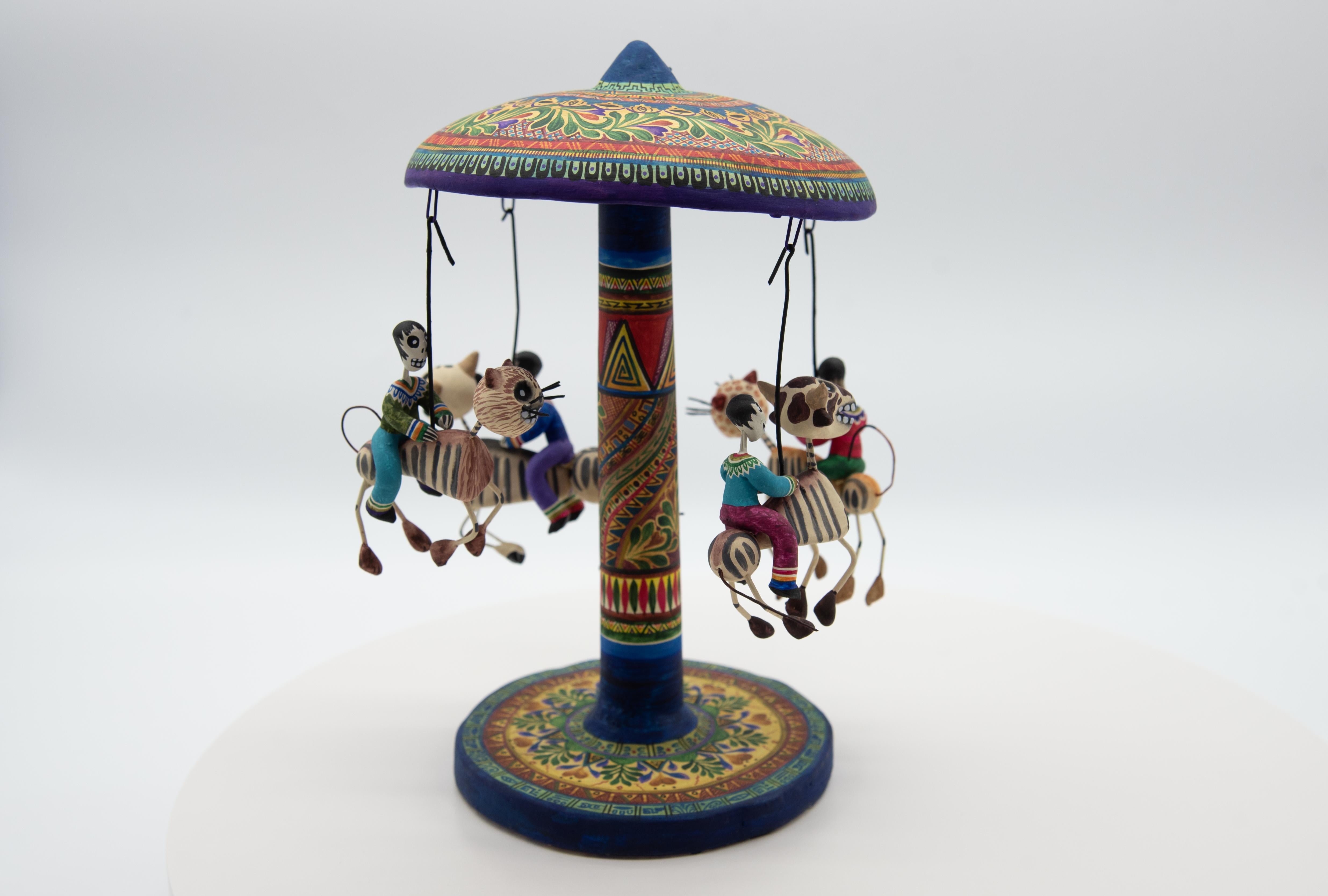 Carousel Day of the Dead Ceramic Mexican Folk Art by Familia Castillo  For Sale 11