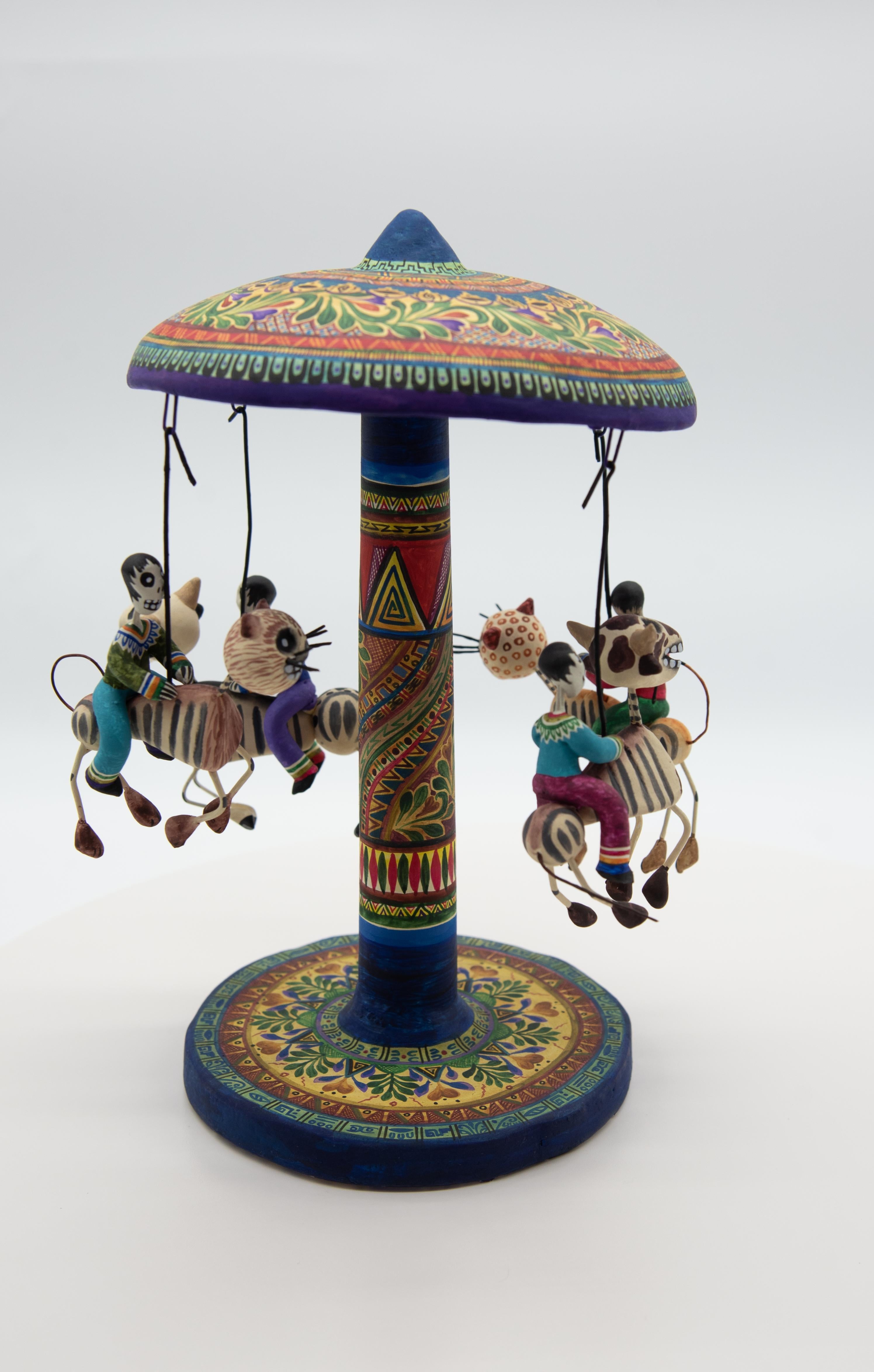 Carousel Day of the Dead Ceramic Mexican Folk Art by Familia Castillo  For Sale 12