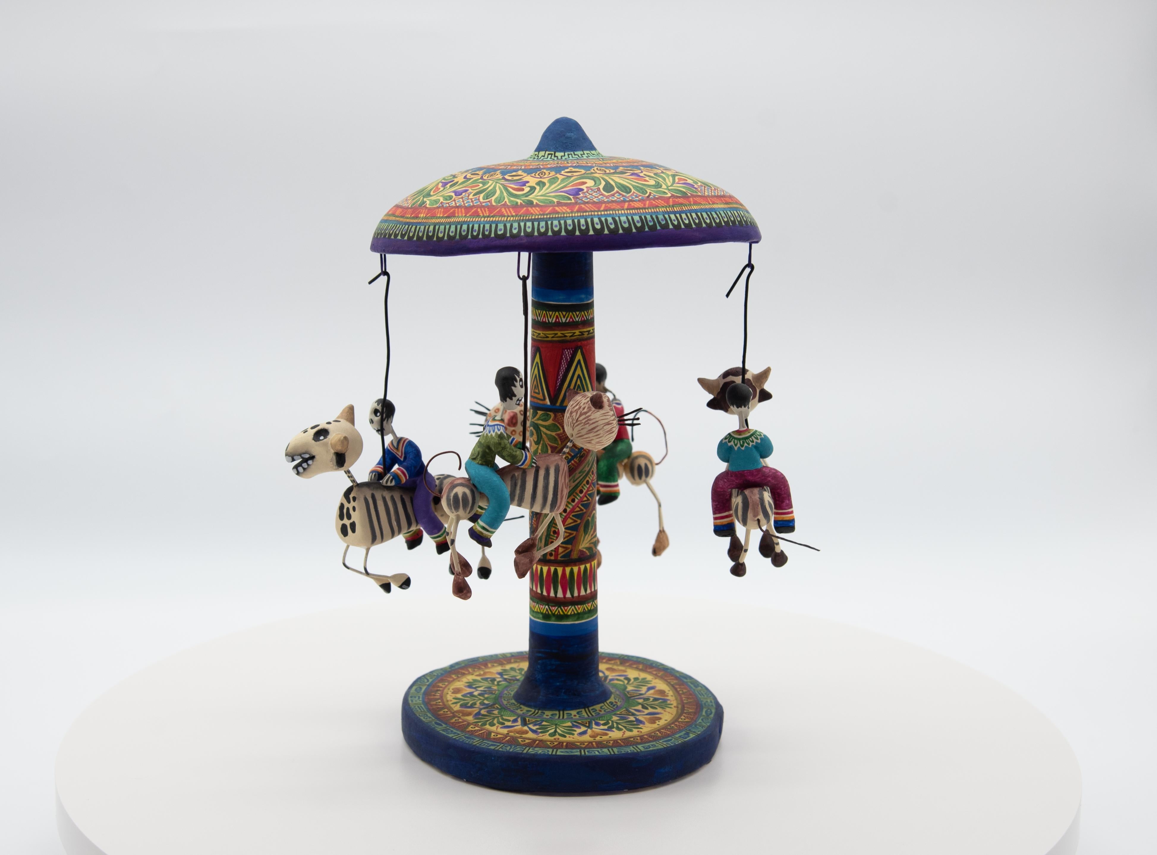 North American Carousel Day of the Dead Ceramic Mexican Folk Art by Familia Castillo  For Sale