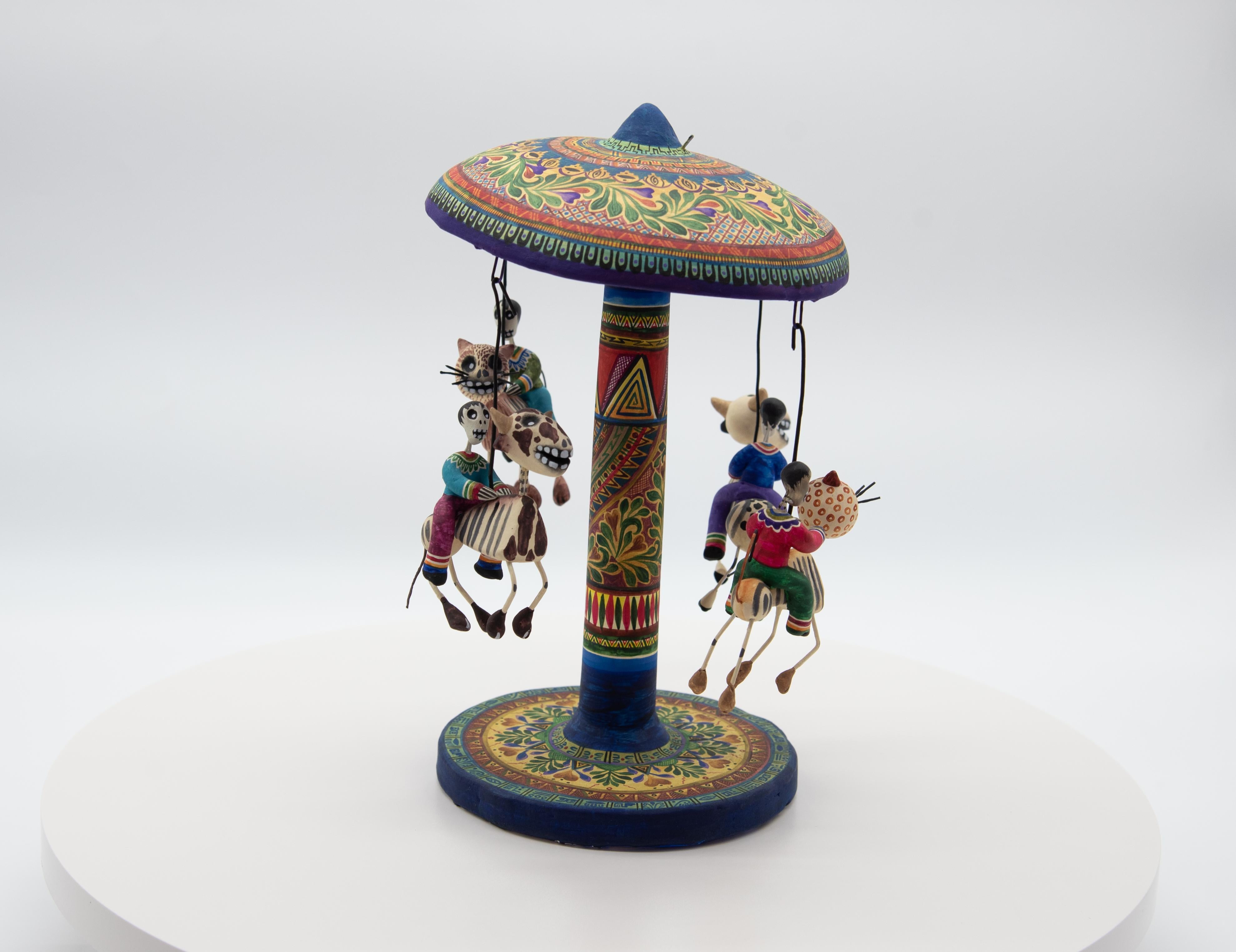 Contemporary Carousel Day of the Dead Ceramic Mexican Folk Art by Familia Castillo  For Sale