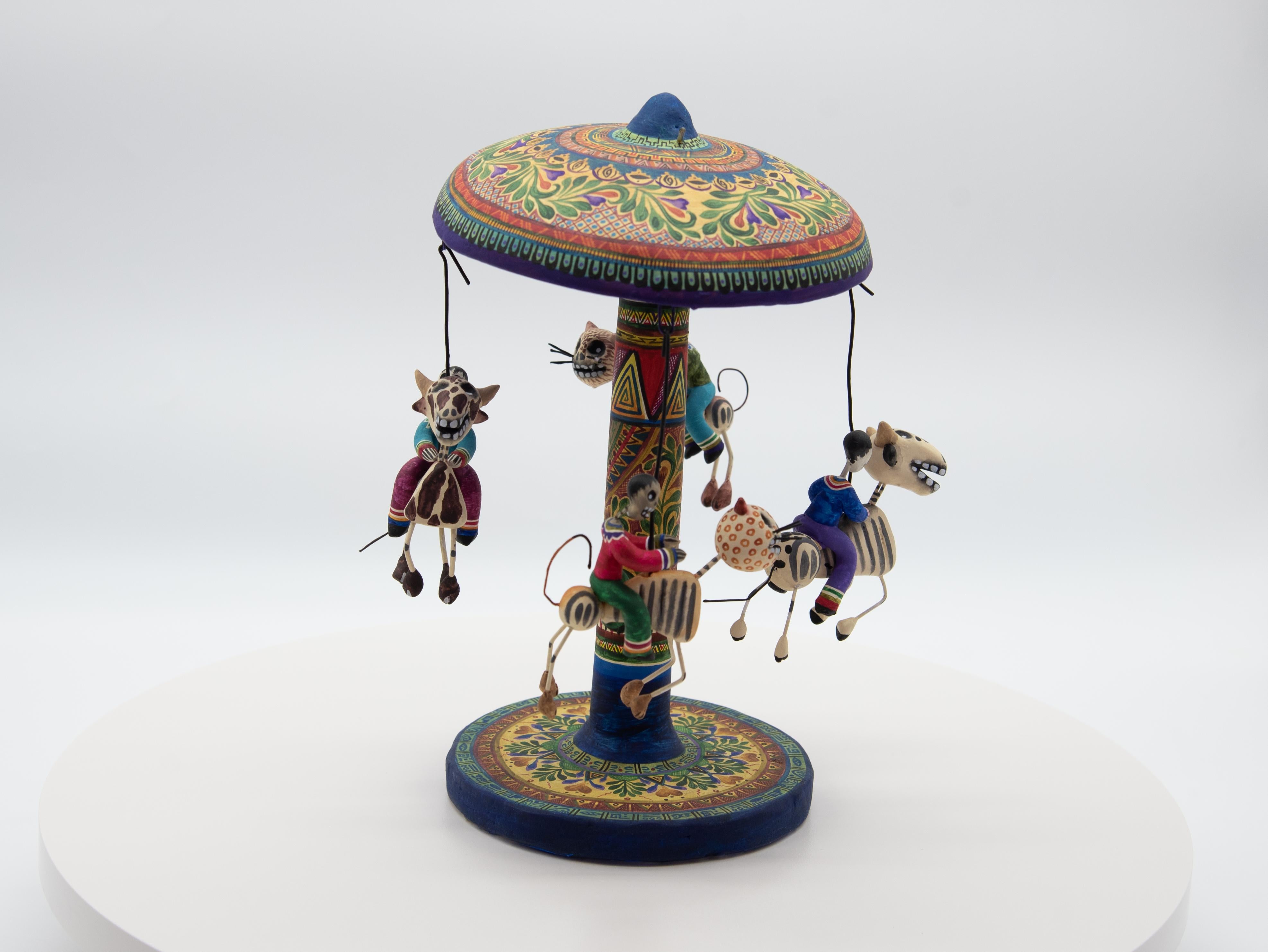 Carousel Day of the Dead Ceramic Mexican Folk Art by Familia Castillo  For Sale 1