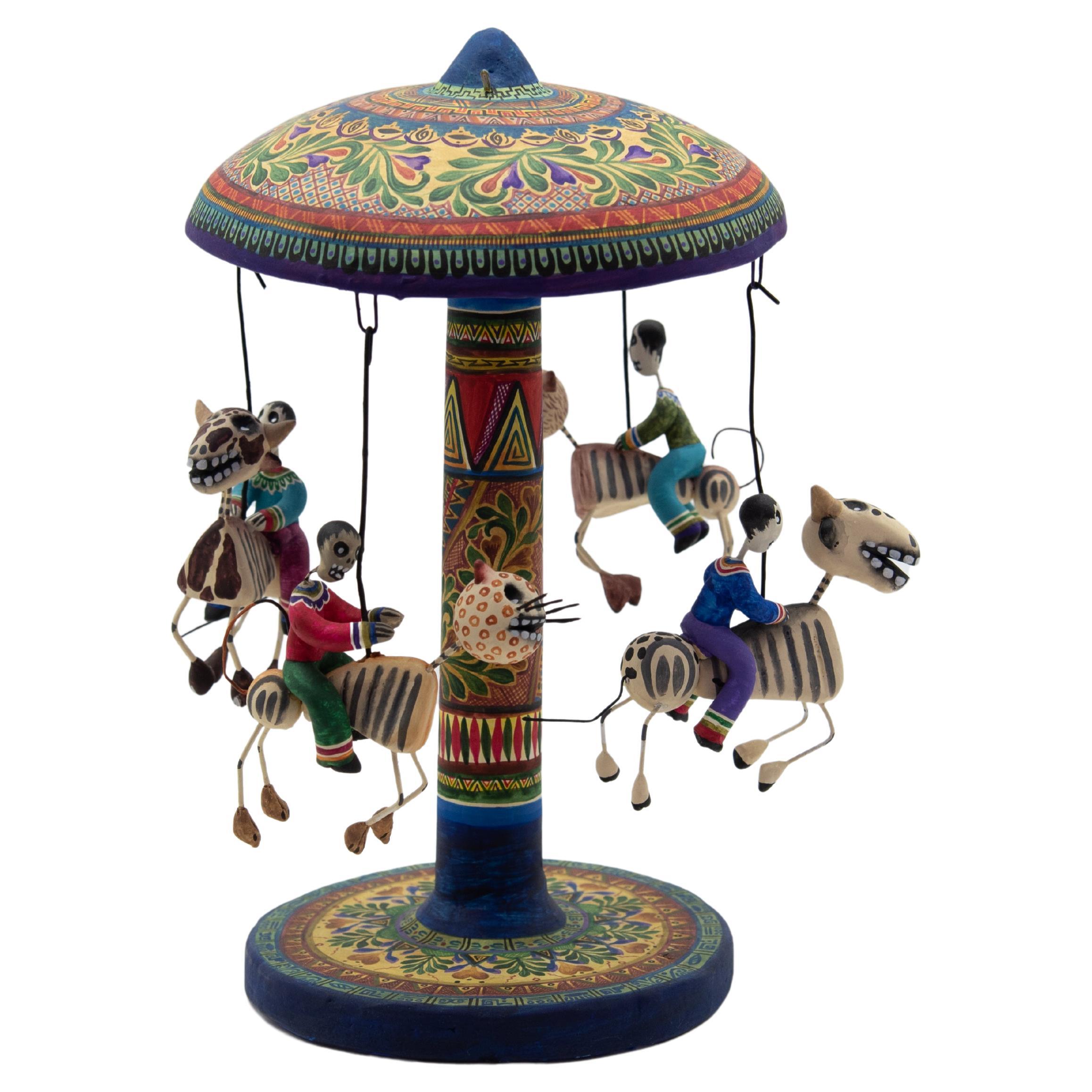 Carousel Day of the Dead Ceramic Mexican Folk Art by Familia Castillo  For Sale