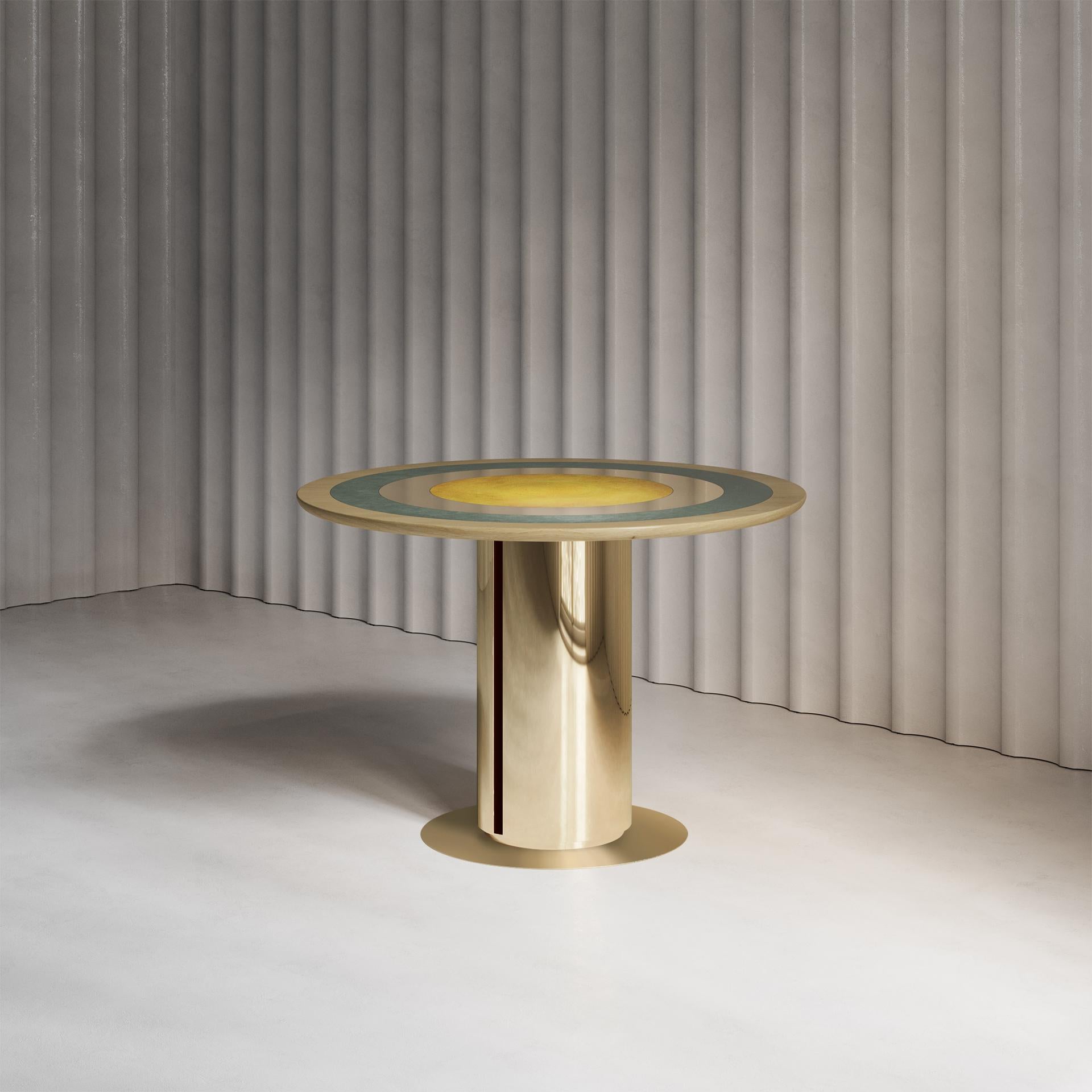 Organic Modern 'Carousel Dining Table Aurum' Solid Sycamore, Polished Brass Dining Table For Sale