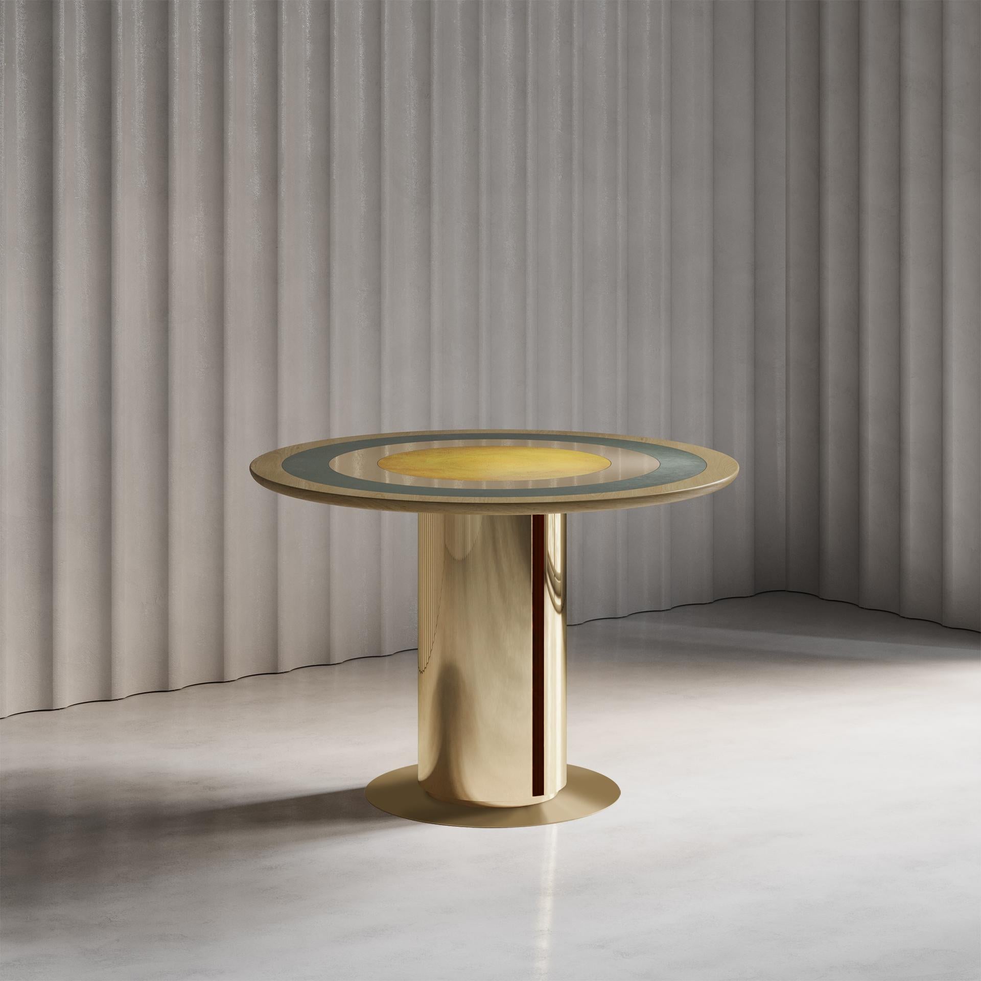 English 'Carousel Dining Table Aurum' Solid Sycamore, Polished Brass Dining Table For Sale