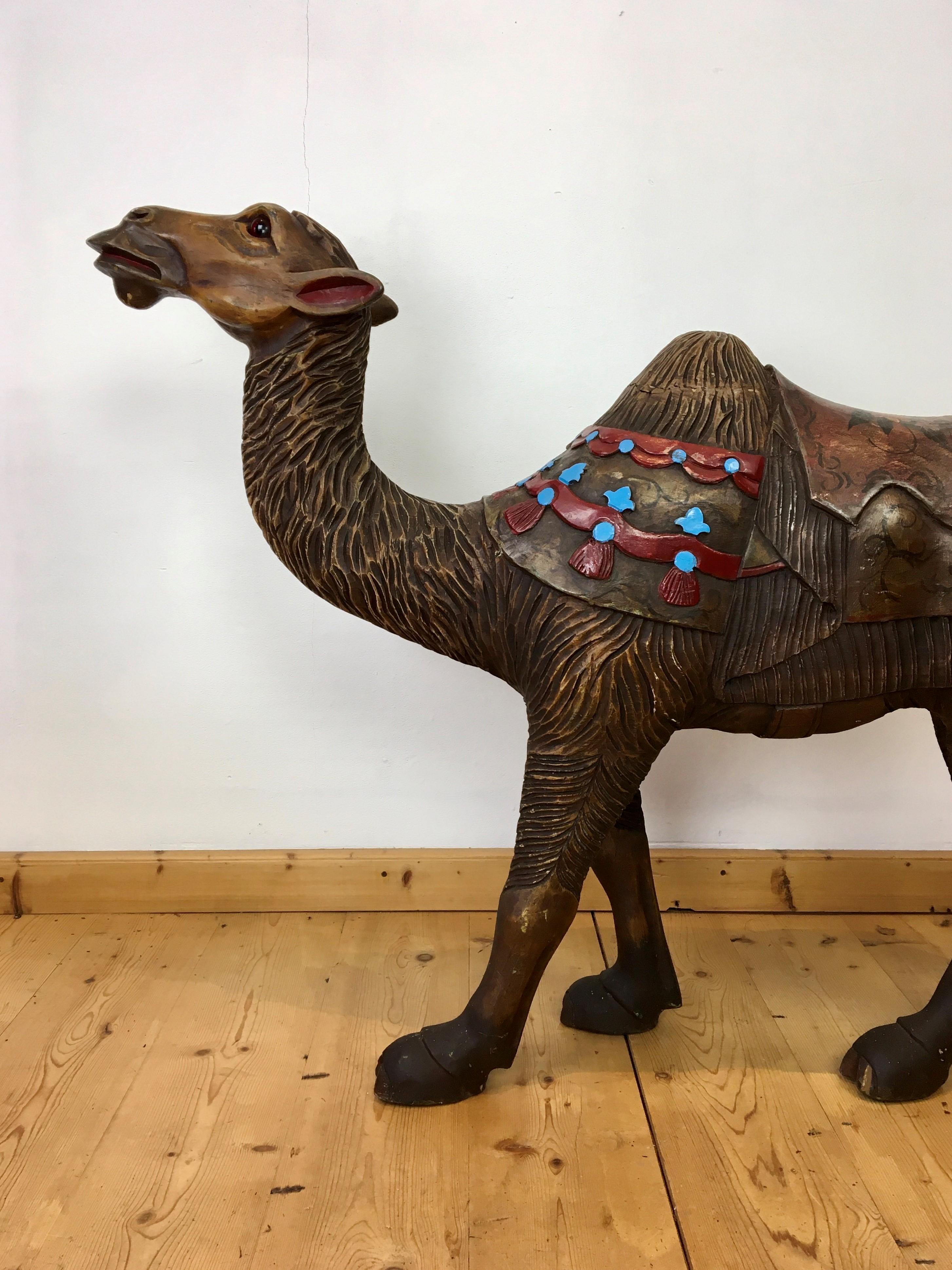 Folk Art Carousel Dromedary Camel Sculpture with Glass Eyes 