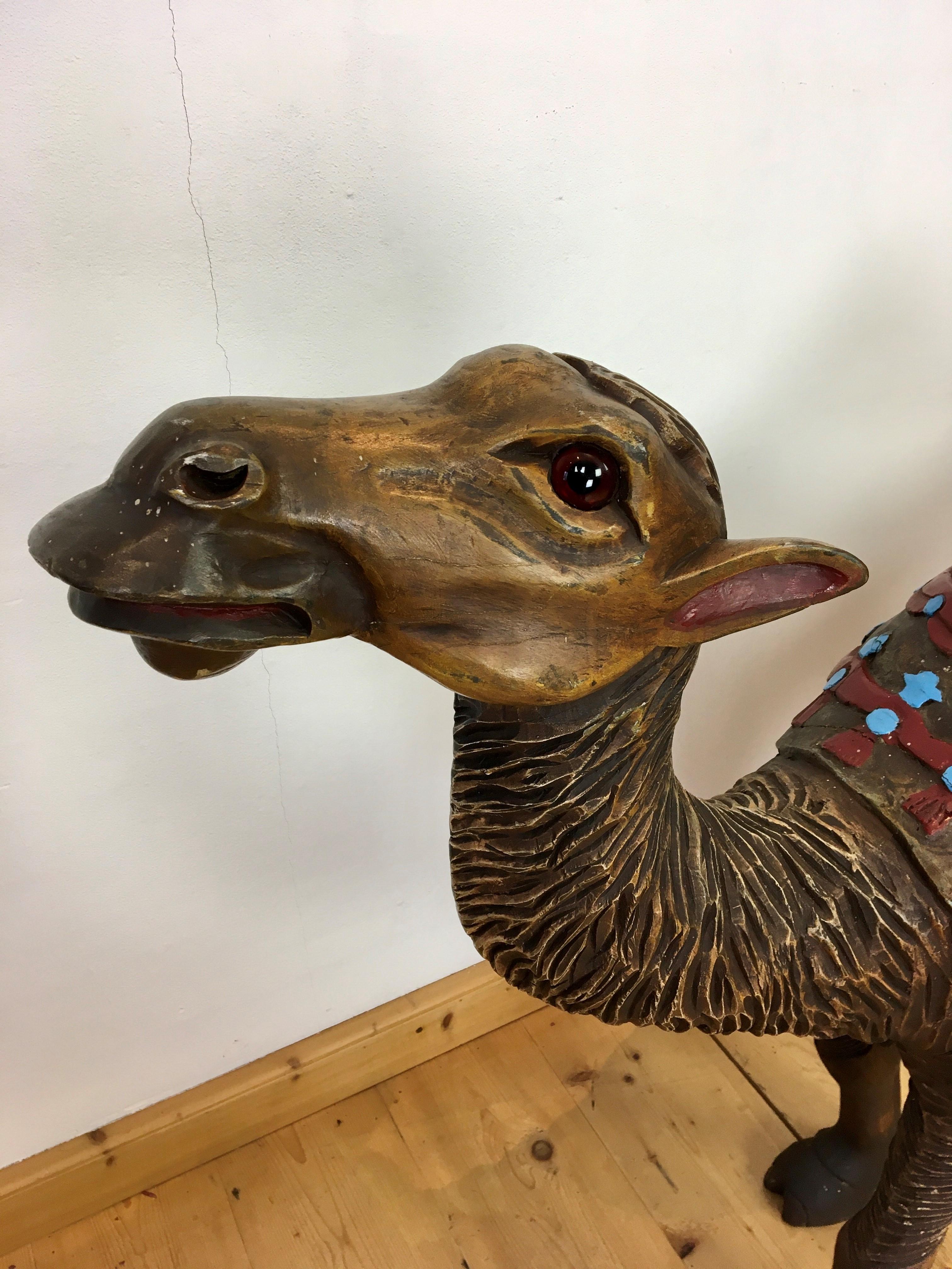 Wood Carousel Dromedary Camel Sculpture with Glass Eyes 