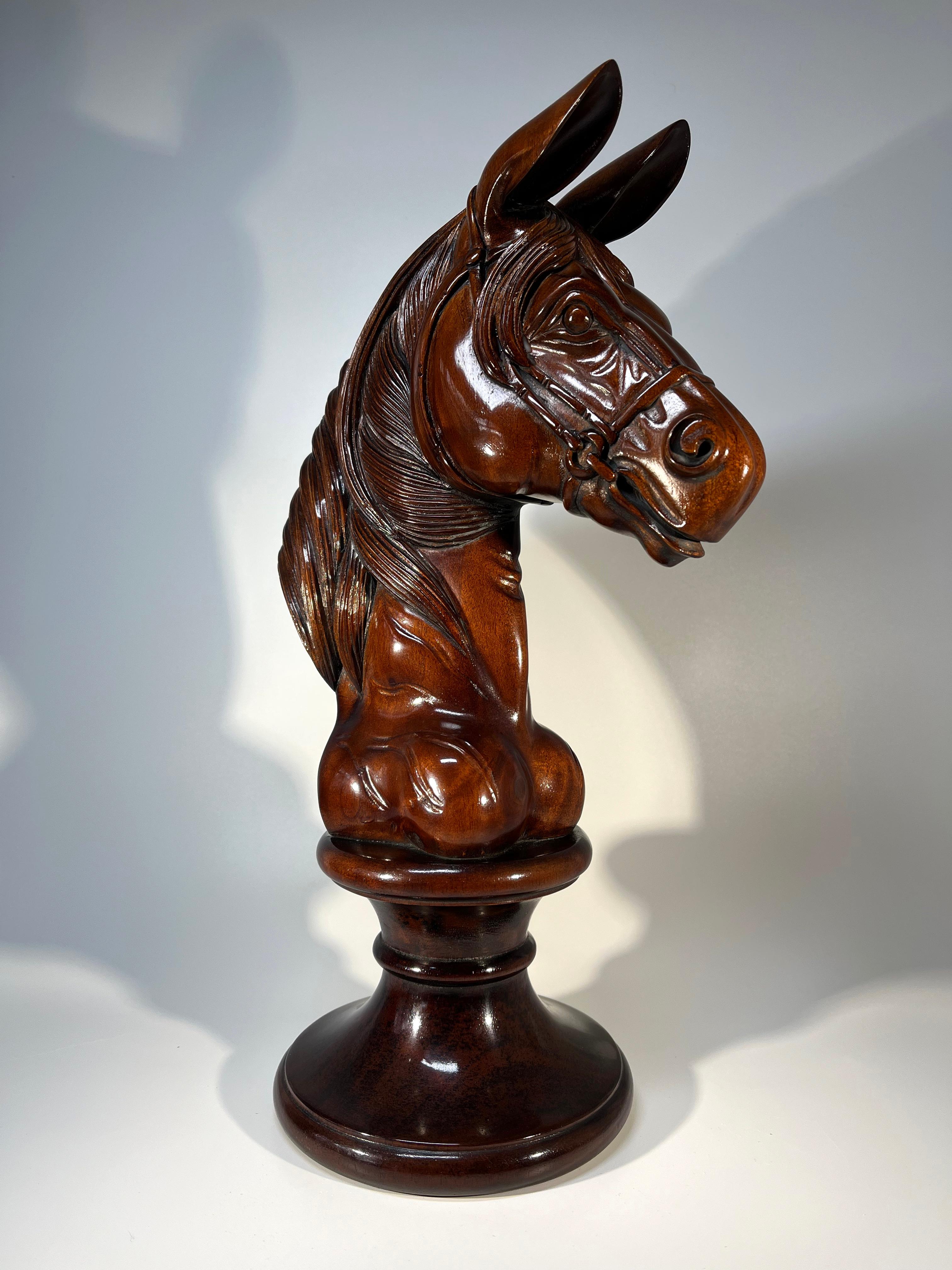 Mid-20th Century Carousel Galloper's Horses Head Carved Mahogany Bust For Sale