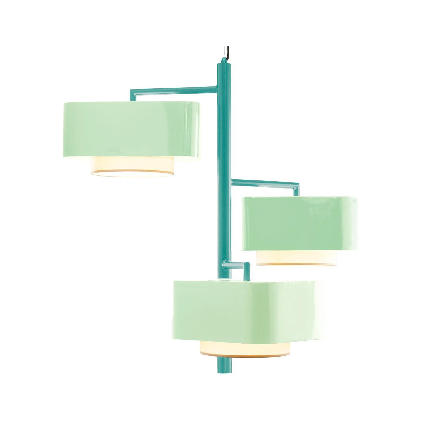 Lampe à suspension contemporaine Carousel I d'inspiration Art Deco en bleu menthe et vert