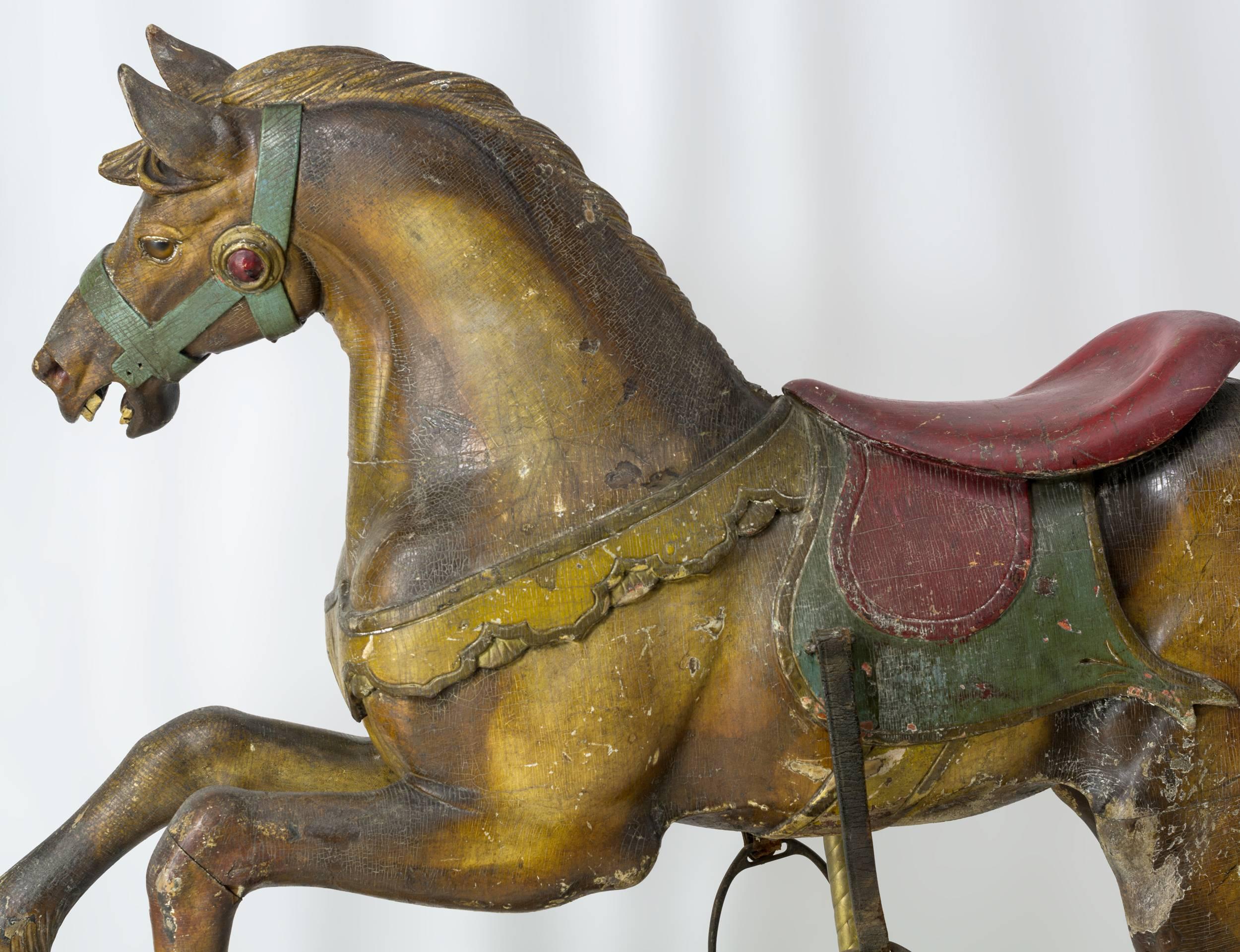 Folk Art Carousel Prancing Horse Made by Dentzel Carousel Company