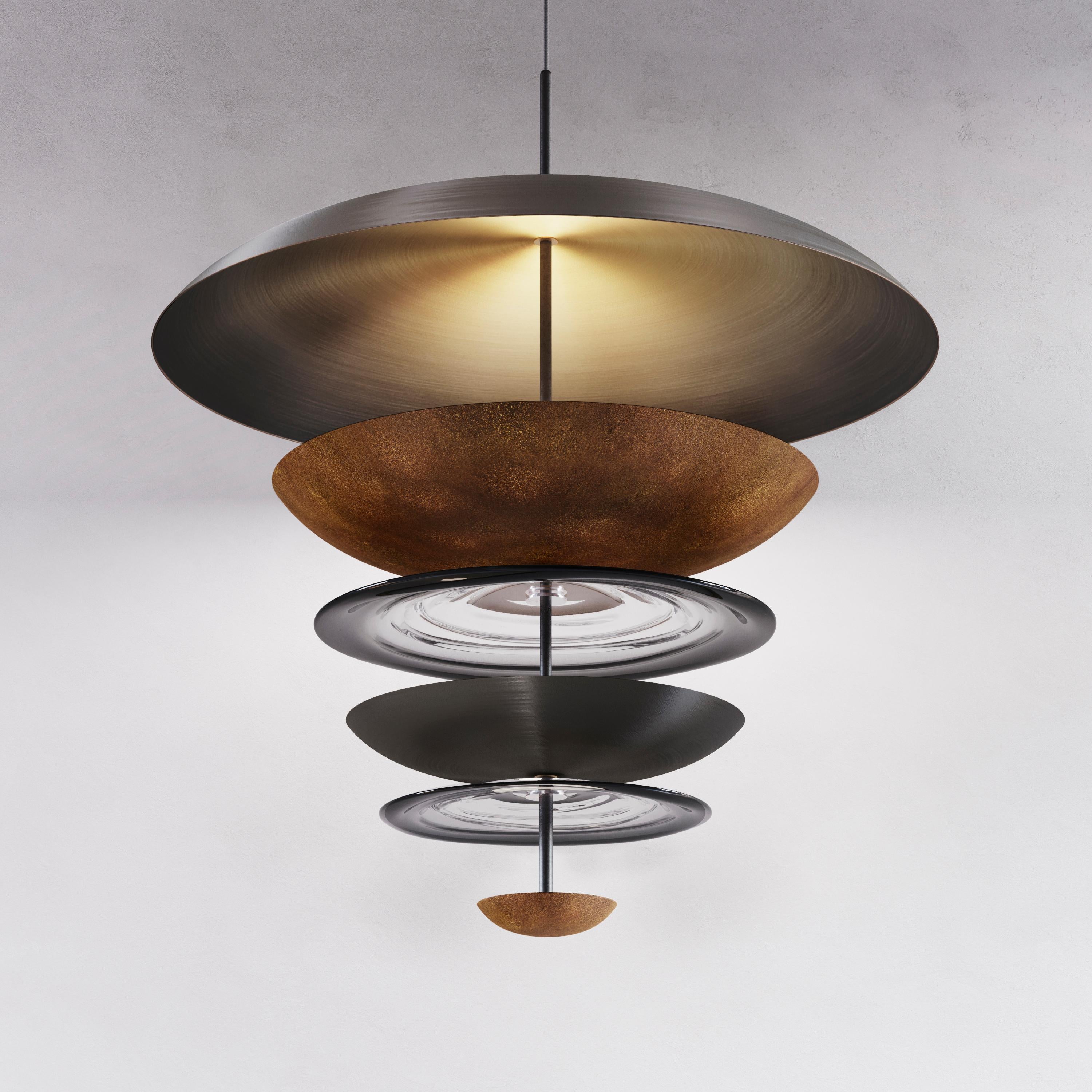 Organic Modern 'Carousel Regolith Chandelier' Dark Bronze Patinated Brass & Glass Ceiling Light For Sale