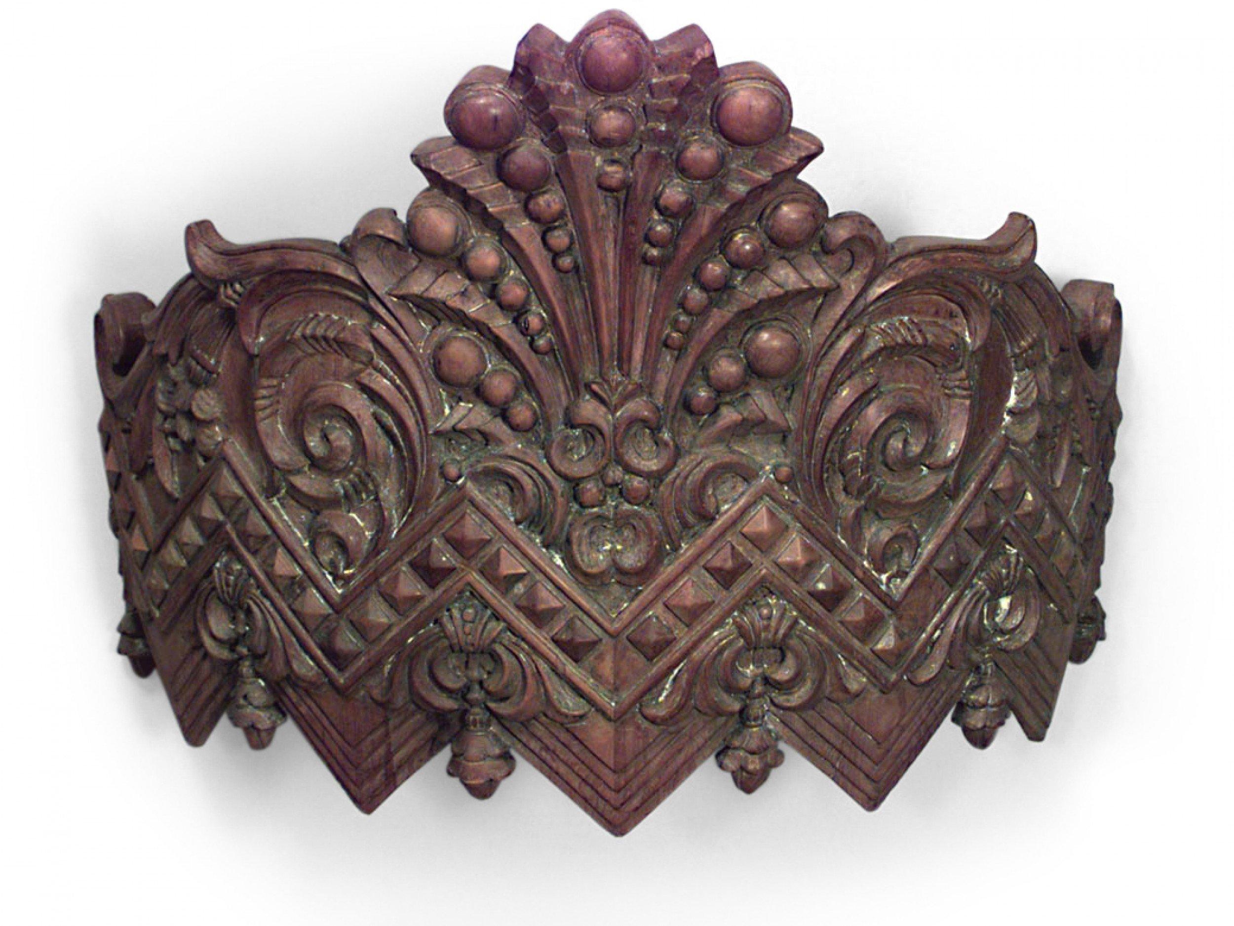 2 Carousel style (19th Cent) stripped and carved wall plaques (valance) with crown shape and geometric design (PRICED EACH)