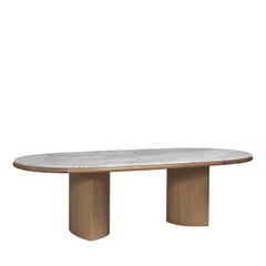 Carpanese Home Double L Glossy Fango Finish Wood & White Carrara Marble Top Dini