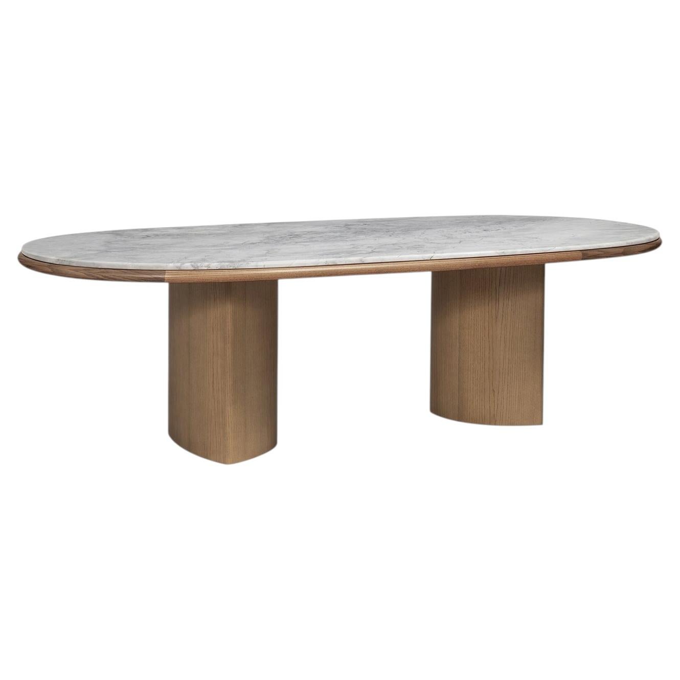 Carpanese Home Double L Glossy Fango Finish Wood & White Carrara Marble Top Dini For Sale