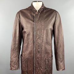 CARPE DIEM M Burgundy Wrinkled Leather Collared Long Coat