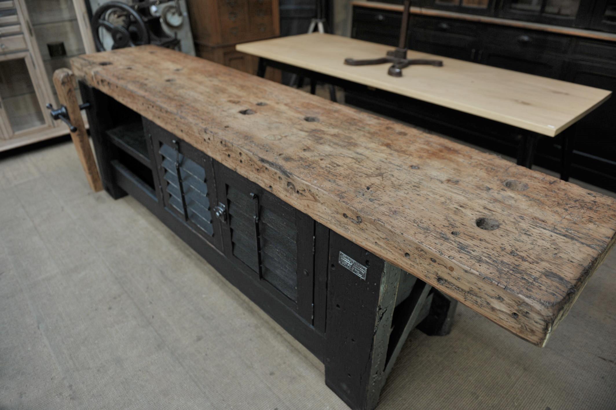 Carpenter Vice Work Bench circa 1930 with Shutter Doors 2