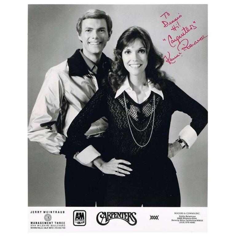 Carpenters 1970s Autographed Black and White Photograph In Good Condition In Jersey, GB