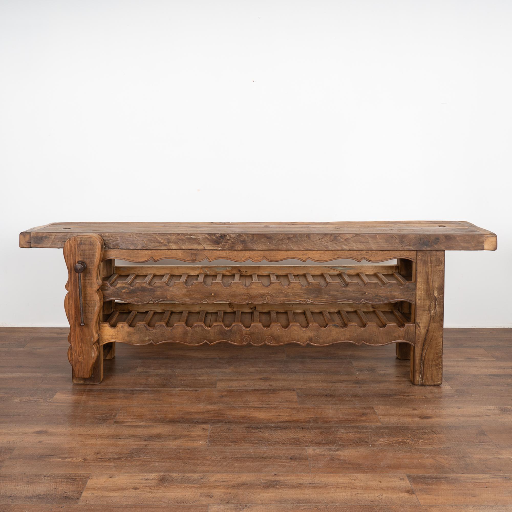 French Carpenters Rustic Work Table Console Wine Rack, France circa 1880