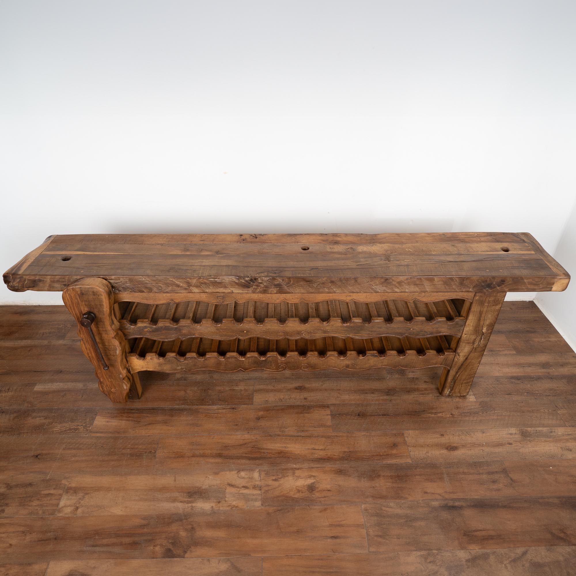 Carpenters Rustic Work Table Console Wine Rack, France circa 1880 In Good Condition In Round Top, TX