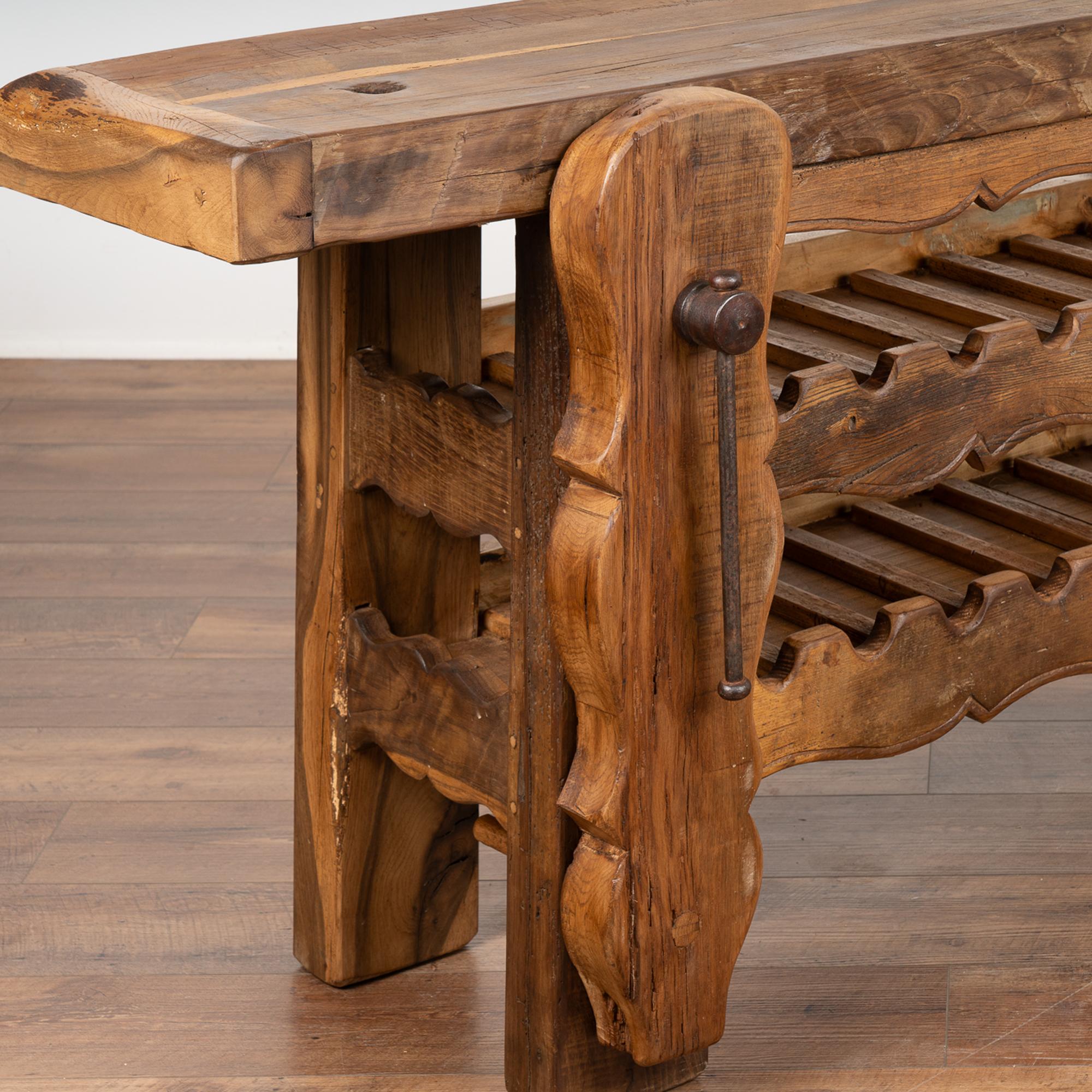 19th Century Carpenters Rustic Work Table Console Wine Rack, France circa 1880