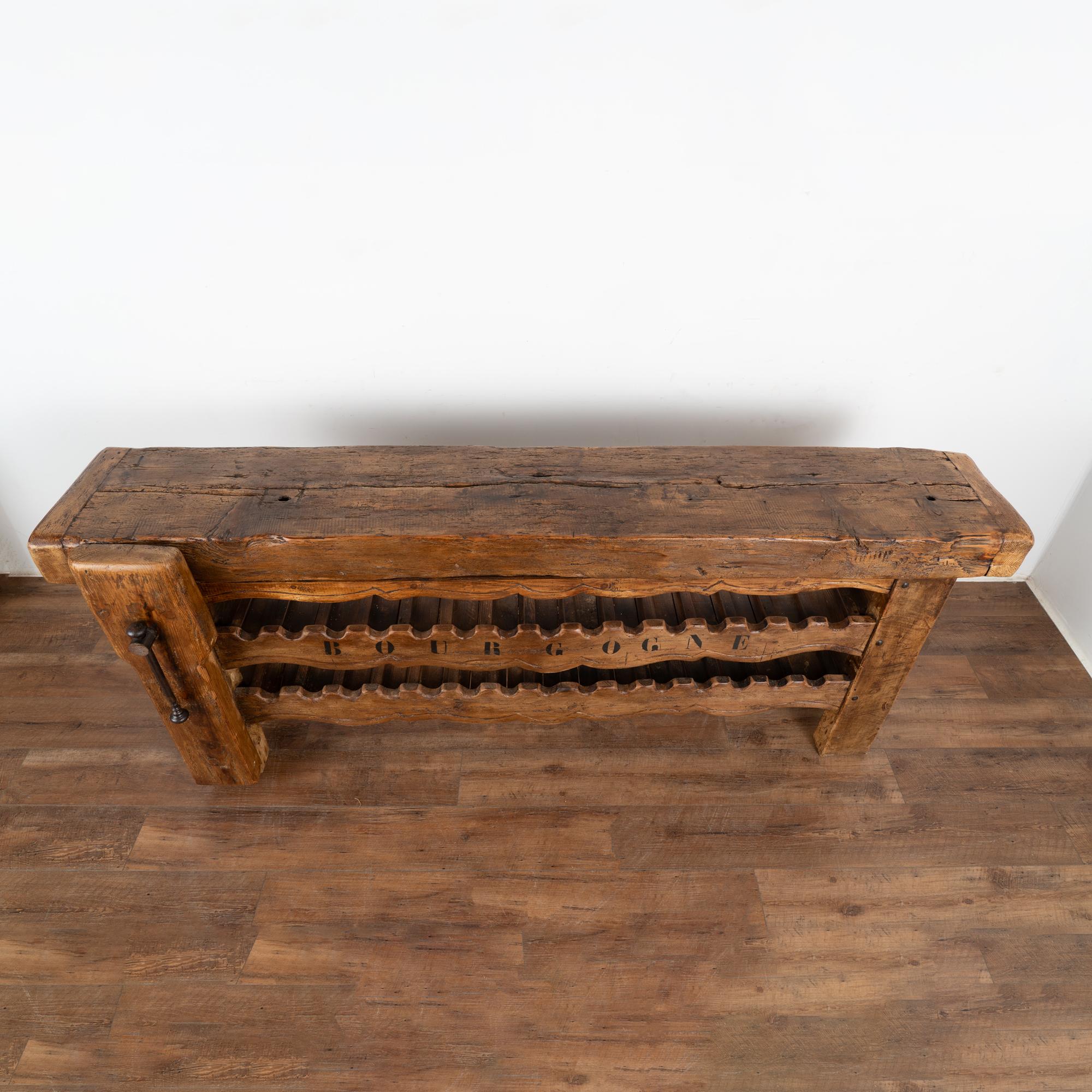 Rustic Carpenter's Workbench Console Table With Wine Rack from France, circa 1880
