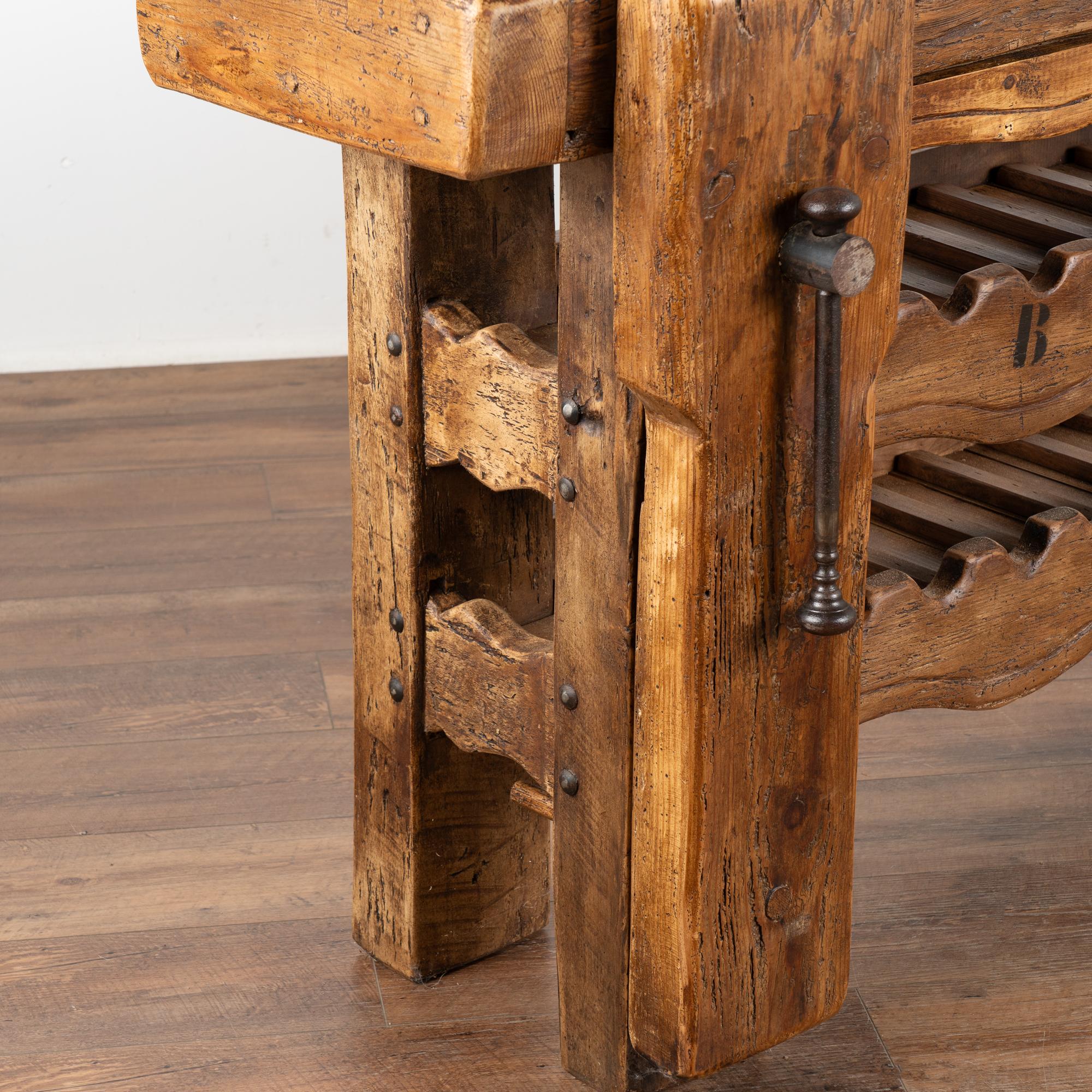 Carpenter's Workbench Console Table With Wine Rack from France, circa 1880 In Good Condition In Round Top, TX