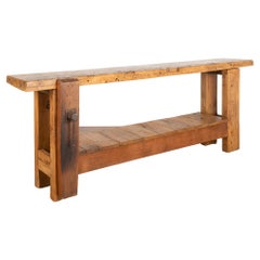 Vintage Carpenter's Workbench Rustic Console Table, France circa 1900