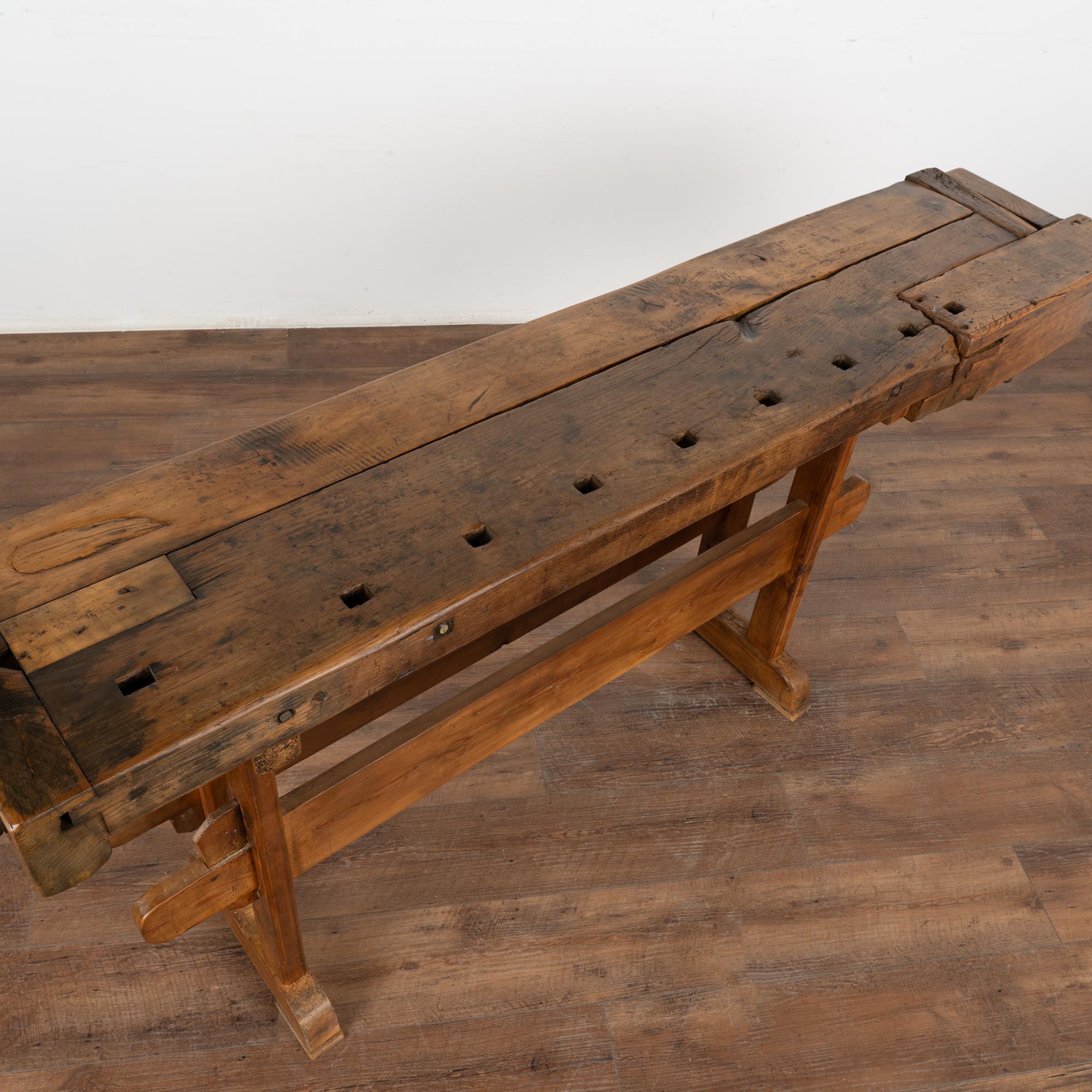 Carpenters Workbench Rustic Narrow Console Table, Denmark circa 1900's In Good Condition In Round Top, TX