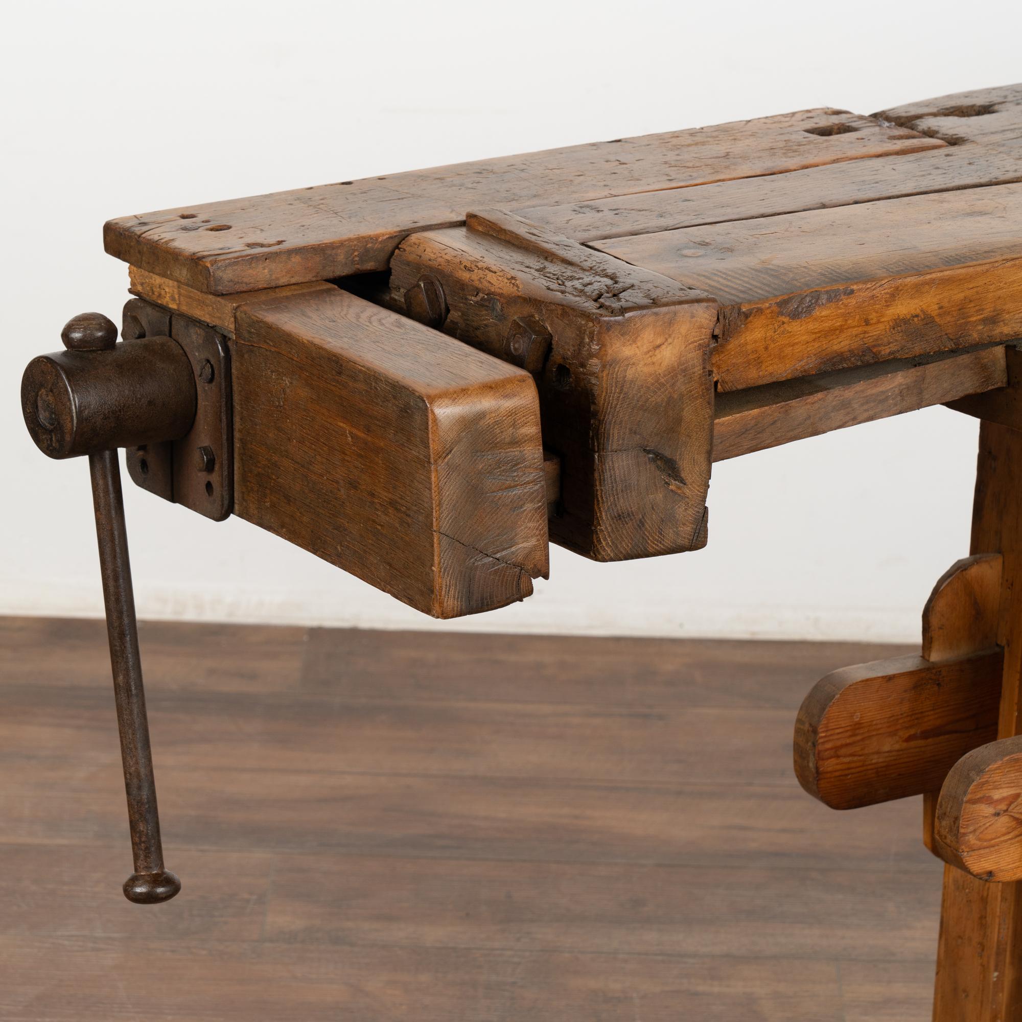 20th Century Carpenters Workbench Rustic Narrow Console Table, Denmark circa 1900's