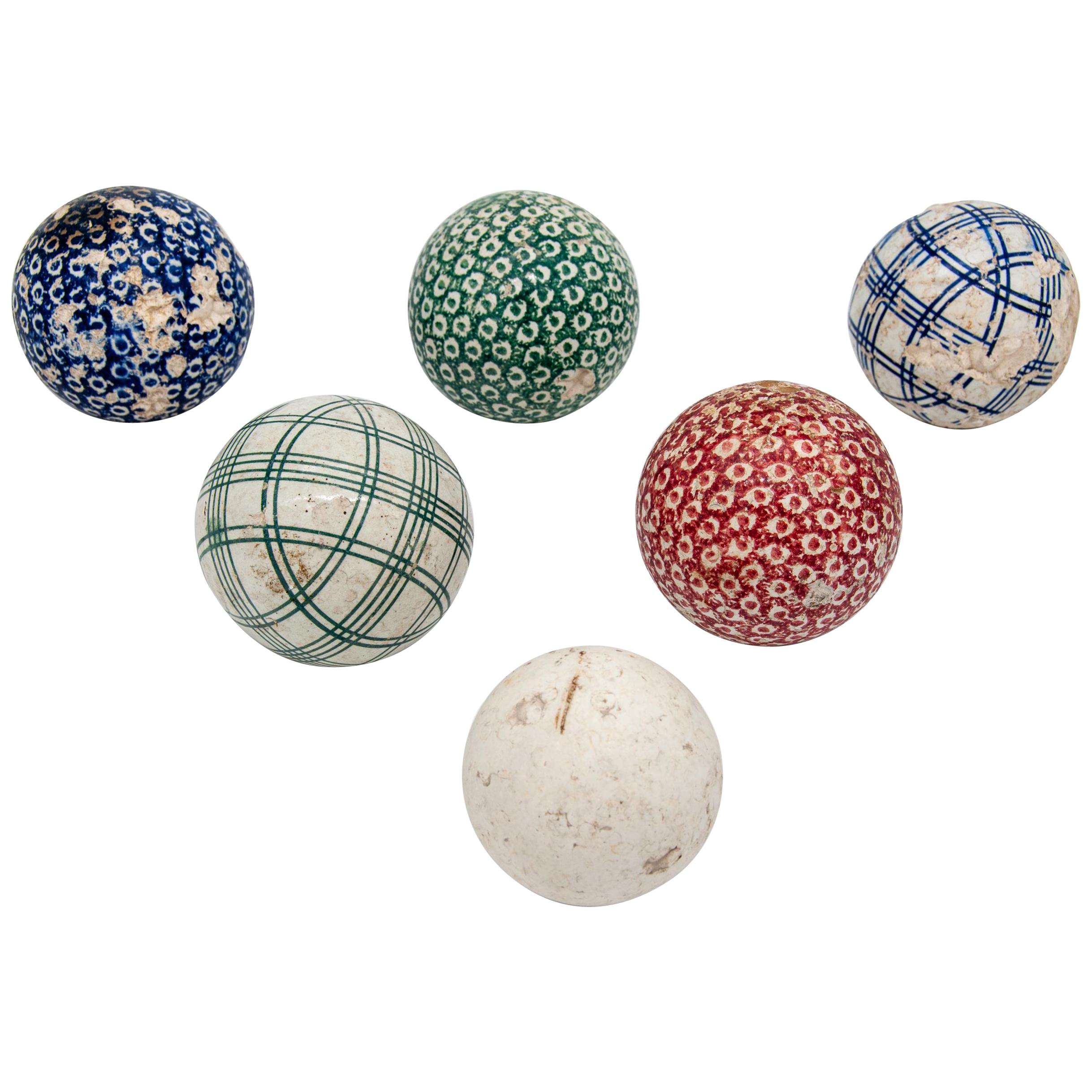 Antique Sponge Decorated Pottery Carpet Balls Mid 19th Century. For Sale at 1stDibs